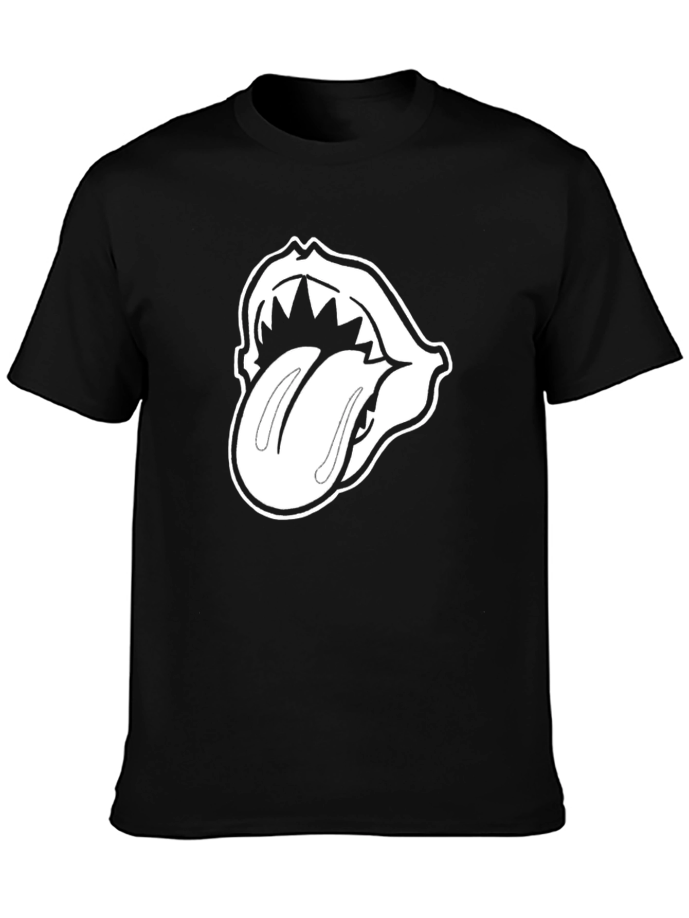 Black T-Shirt with White Tongue Graphic