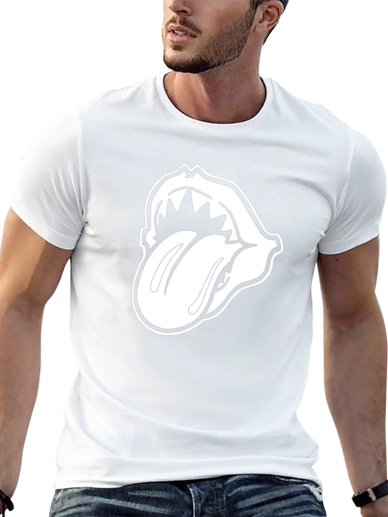 Black T-Shirt with White Tongue Graphic