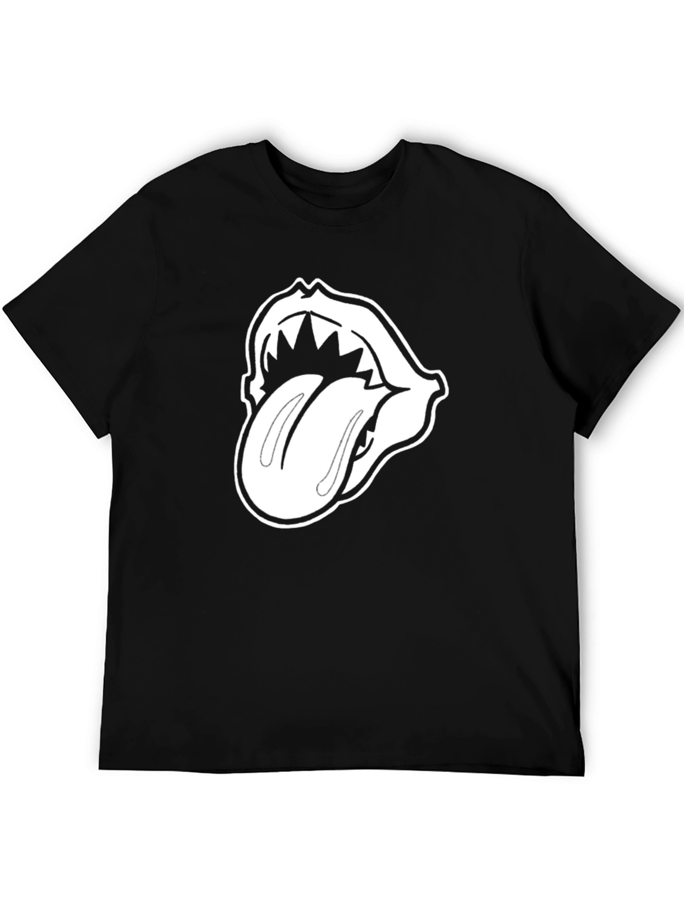 Black T-Shirt with White Tongue Graphic