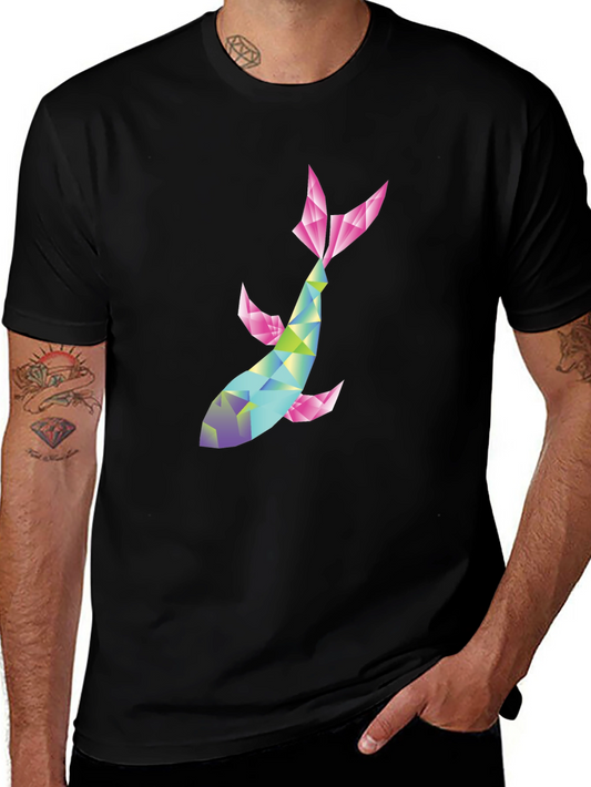 Geometric Koi Fish Graphic Tee - Modern Style