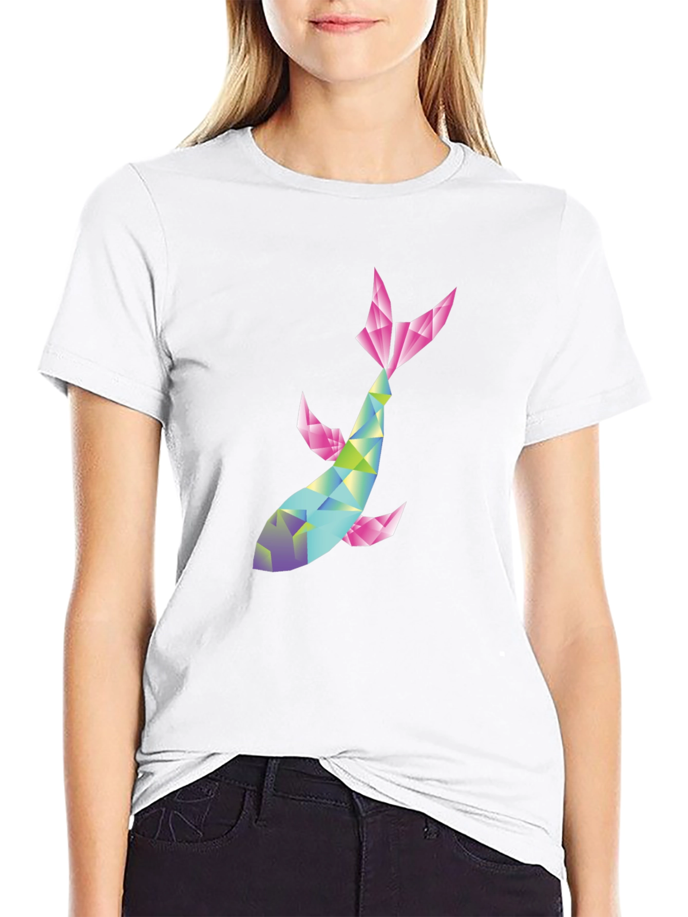 Geometric Koi Fish Graphic Tee - Modern Style