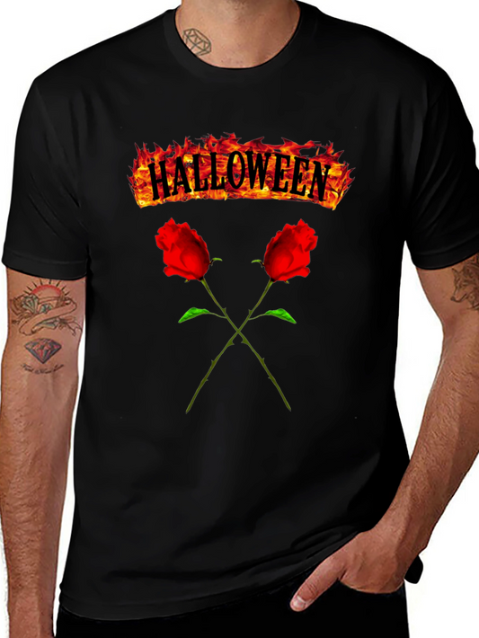 Halloween Roses Graphic Tee - Mens Black T-Shirt
