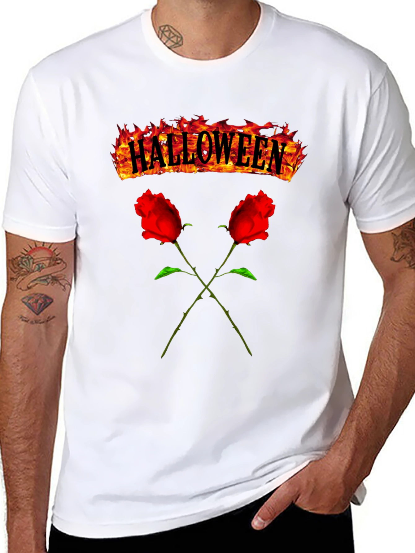 Halloween Roses Graphic Tee - Mens Black T-Shirt
