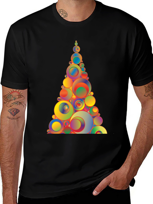 Geometric Circles Tree Black T-Shirt