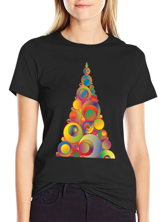 Geometric Circles Tree Black T-Shirt