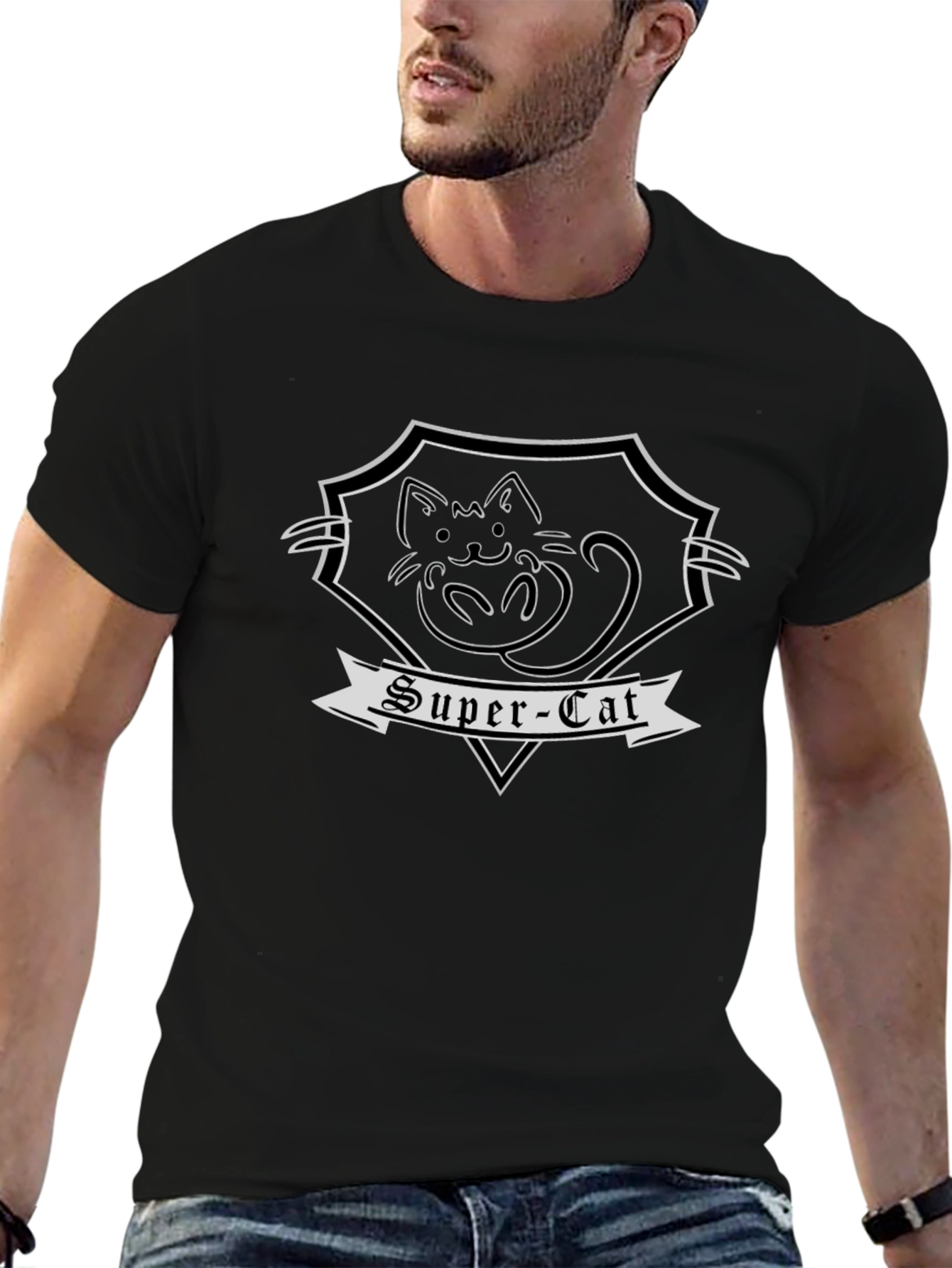 Super-Cat Graphic Tee - Black Cotton Blend