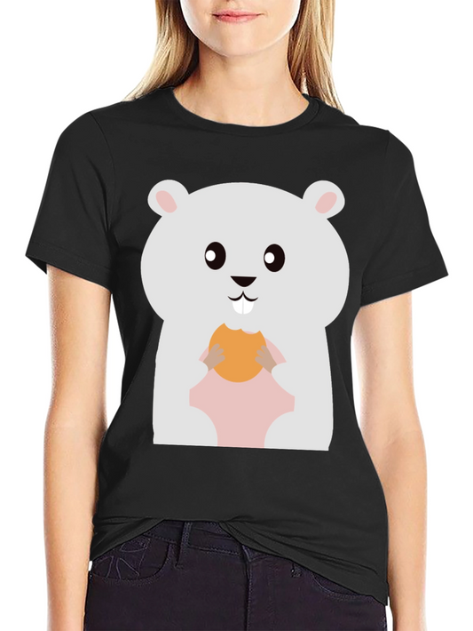 Cute Hamster Eating Cookie Graphic Tee - Black