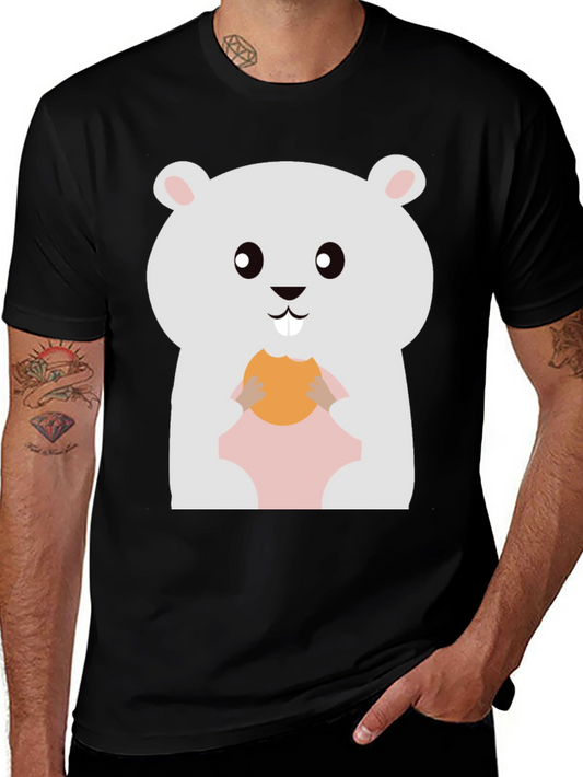 Cute Hamster Eating Cookie Graphic Tee - Black