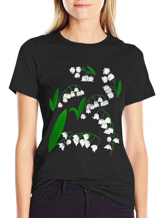 Lily of the Valley Graphic Tee - Black Cotton Shirt
