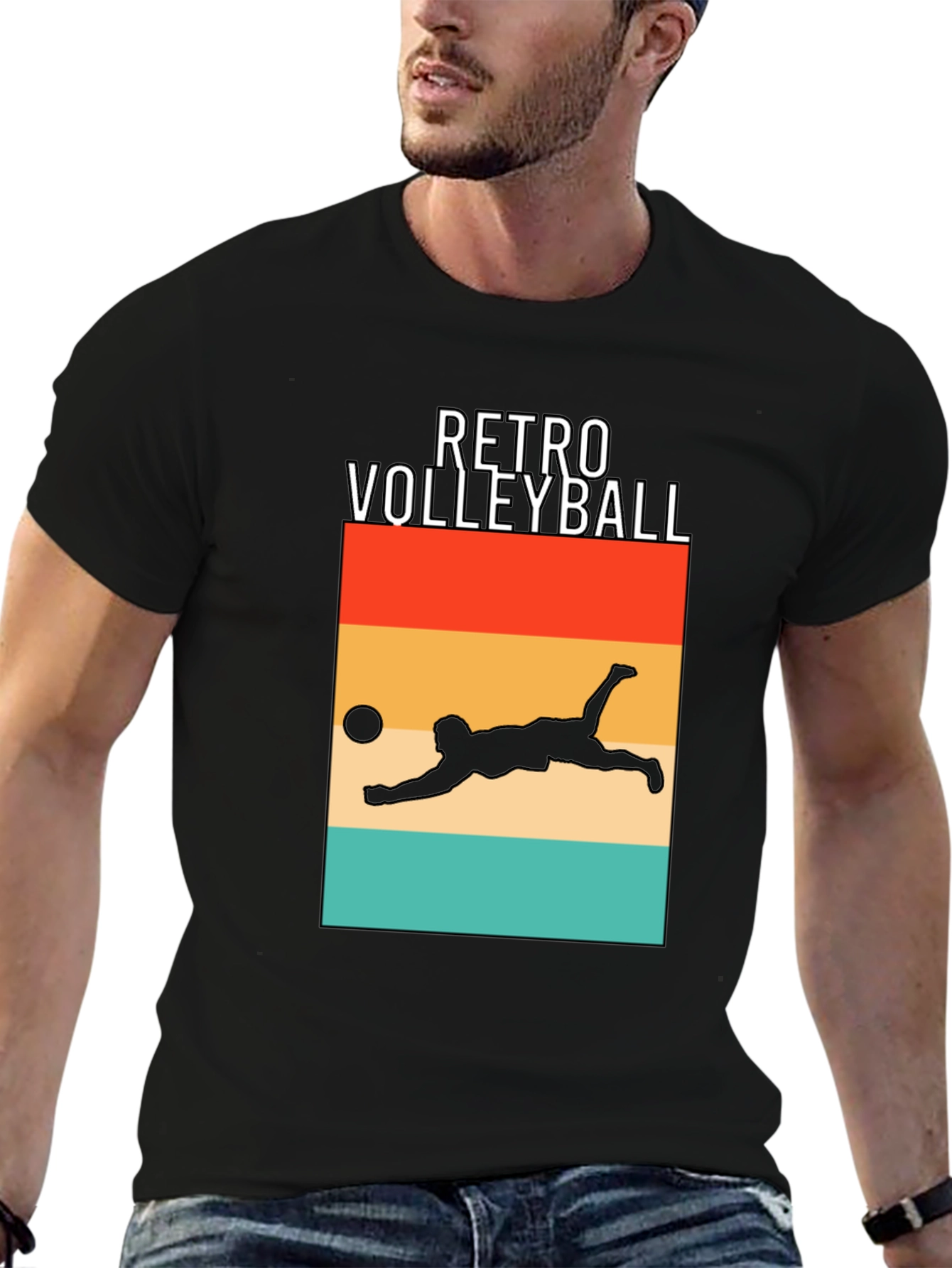 Retro Volleyball Graphic Tee - Black