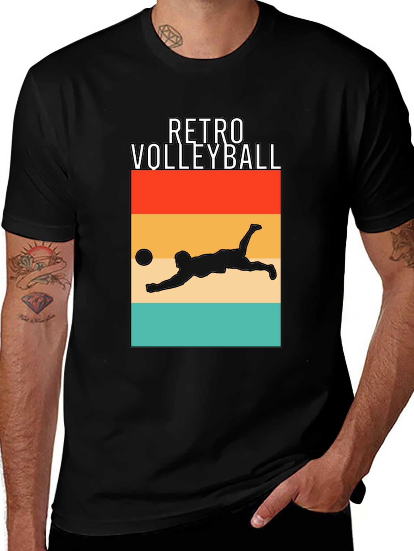 Retro Volleyball Graphic Tee - Black