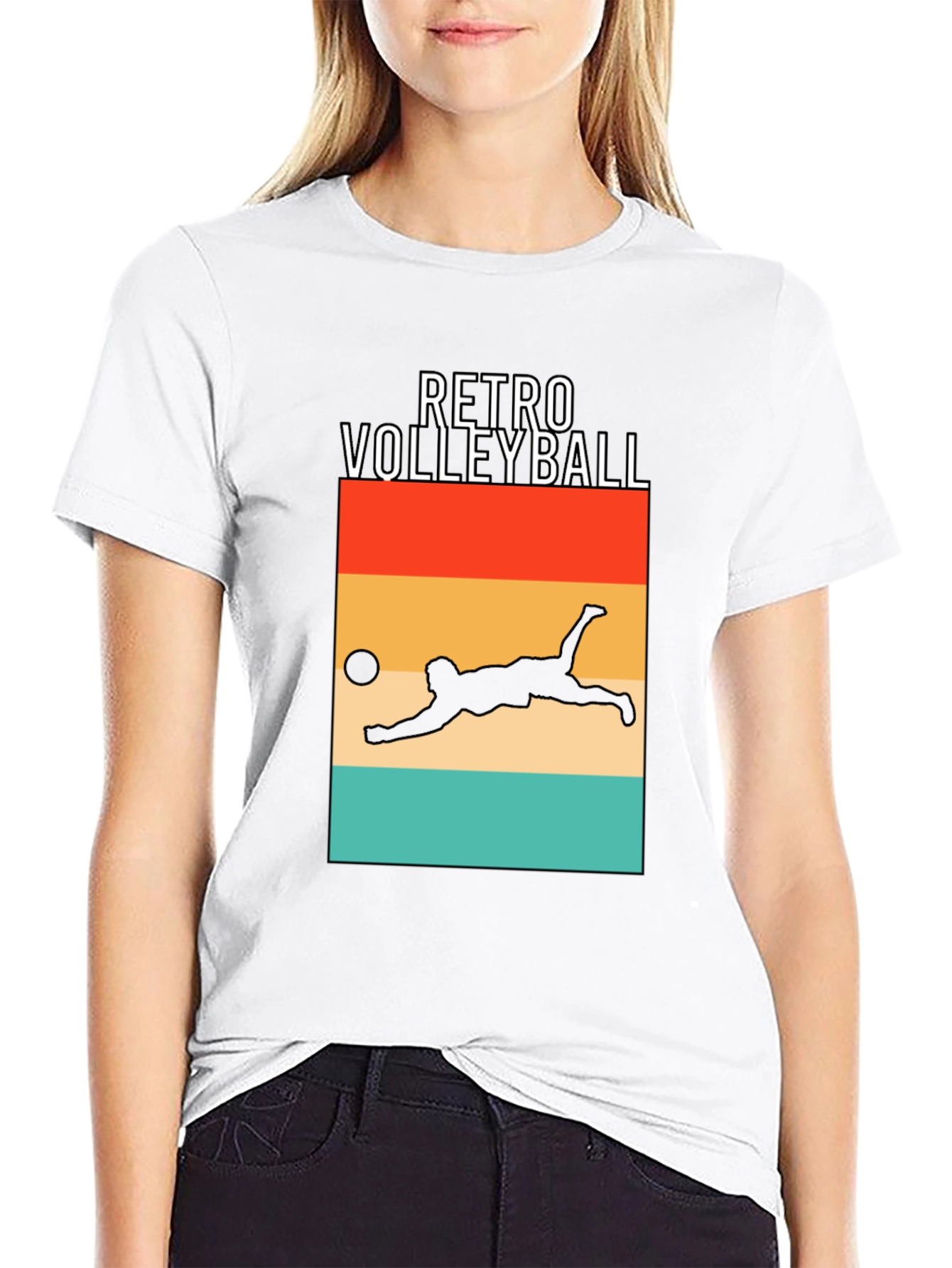 Retro Volleyball Graphic Tee - Black