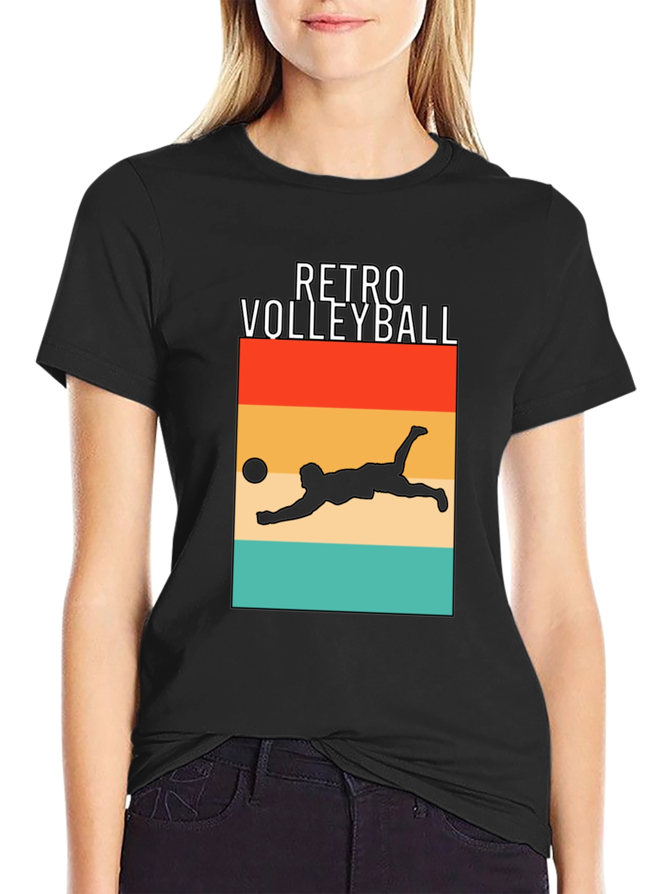 Retro Volleyball Graphic Tee - Black