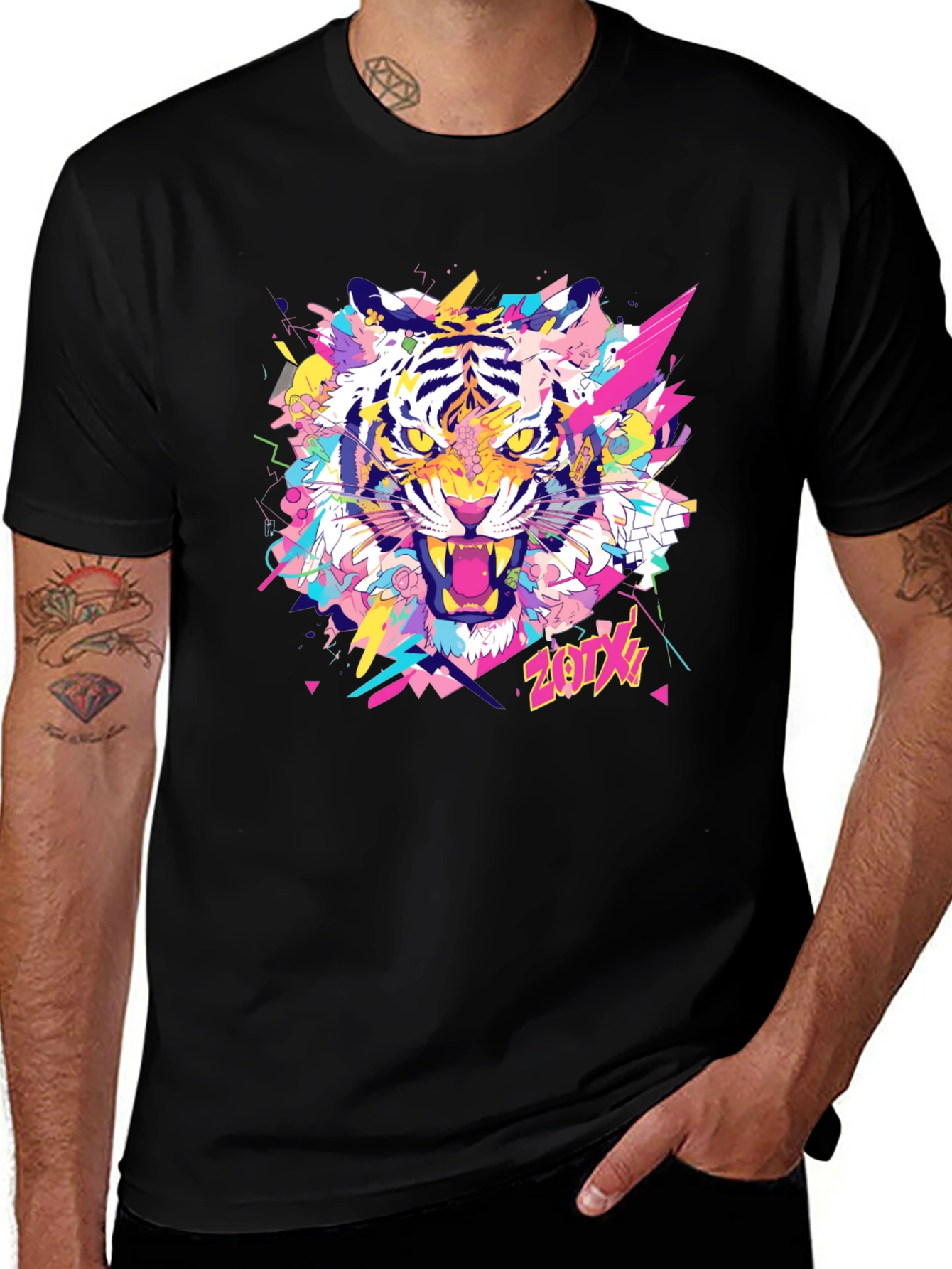 Bold Tiger Graphic Tee - Mens Black T-Shirt