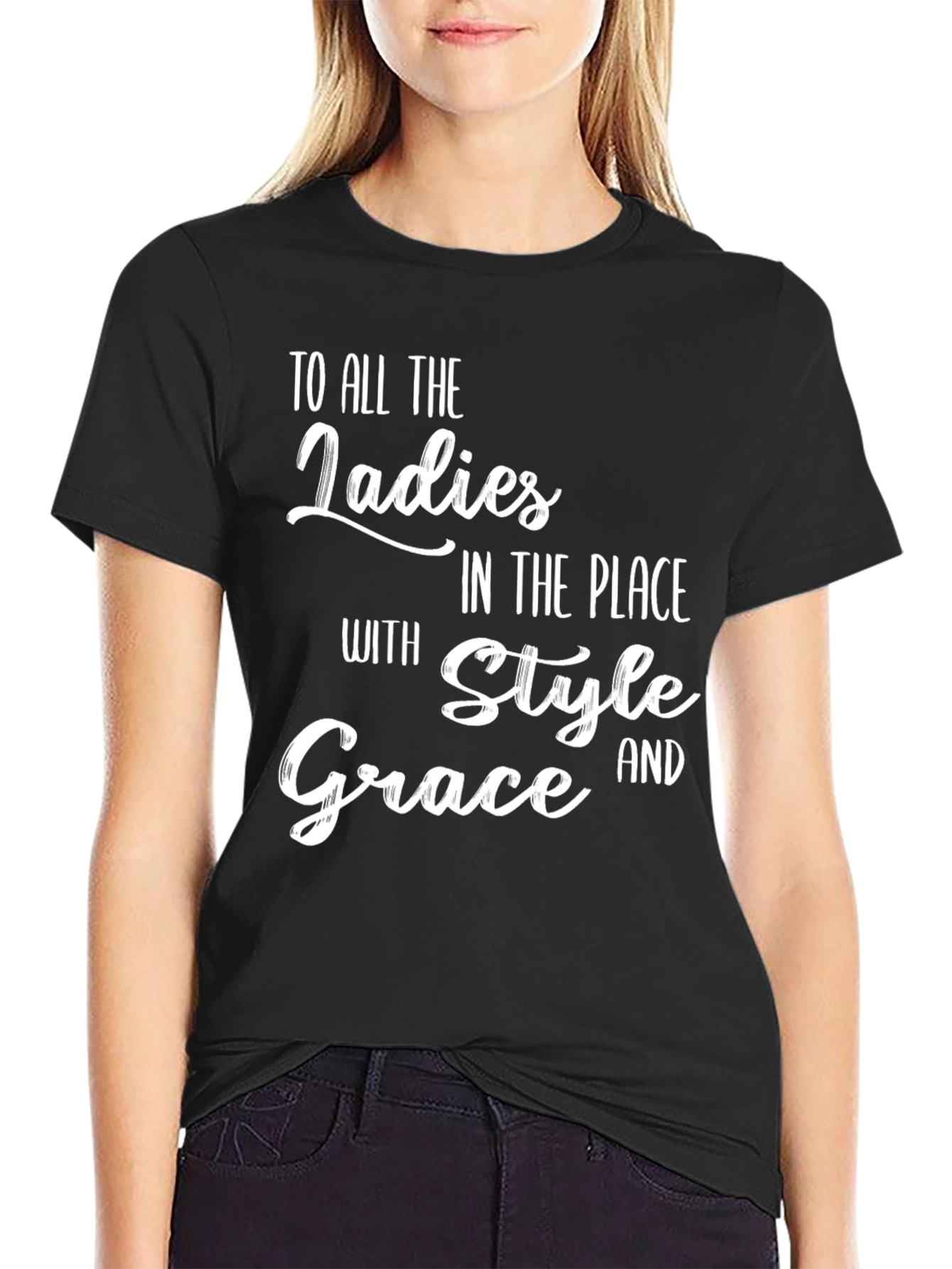 Stylish Ladies Style Grace Black Graphic Tee