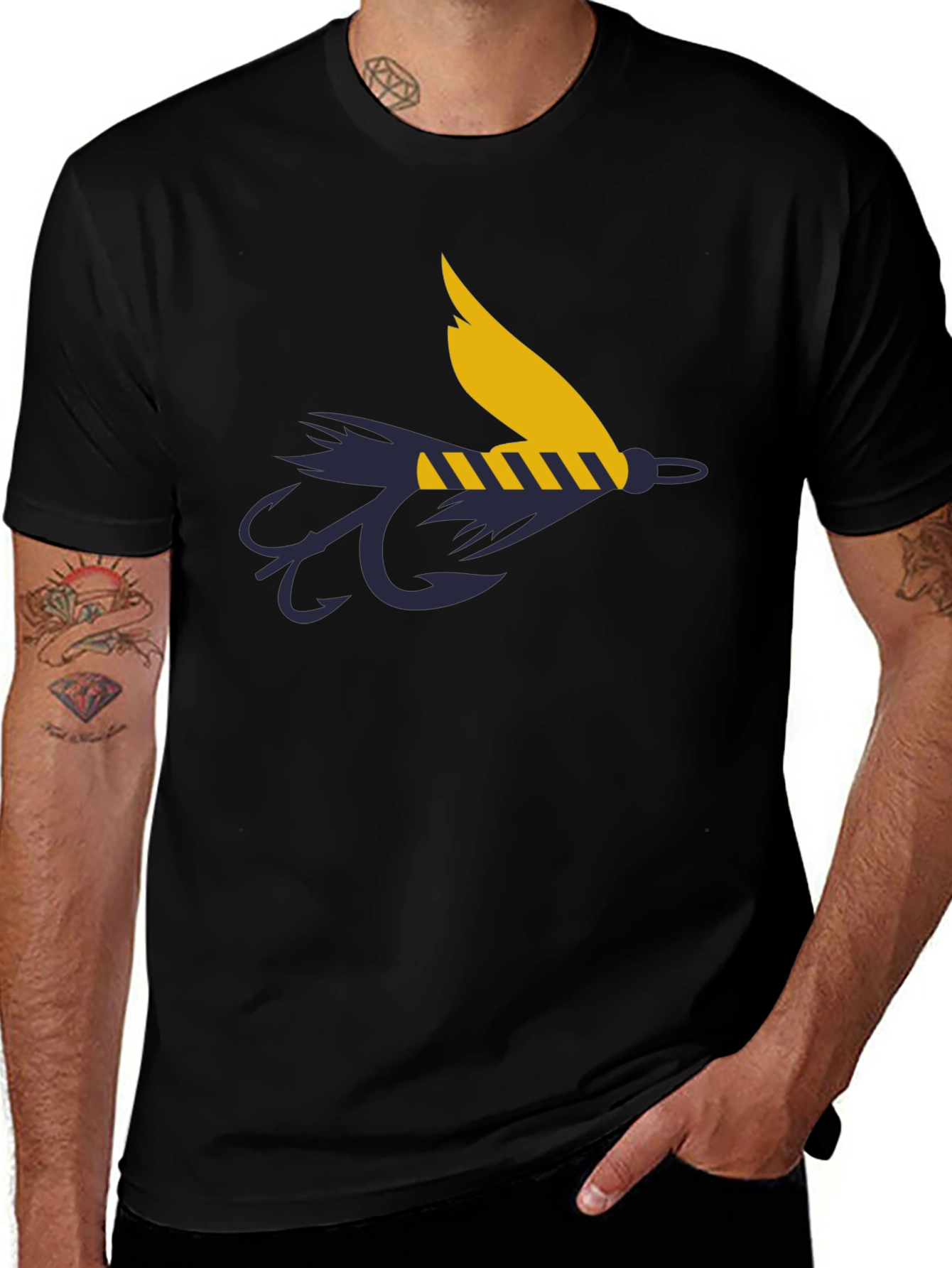 Fly Fishing Lure Graphic Tee - Anglers Black T-Shirt