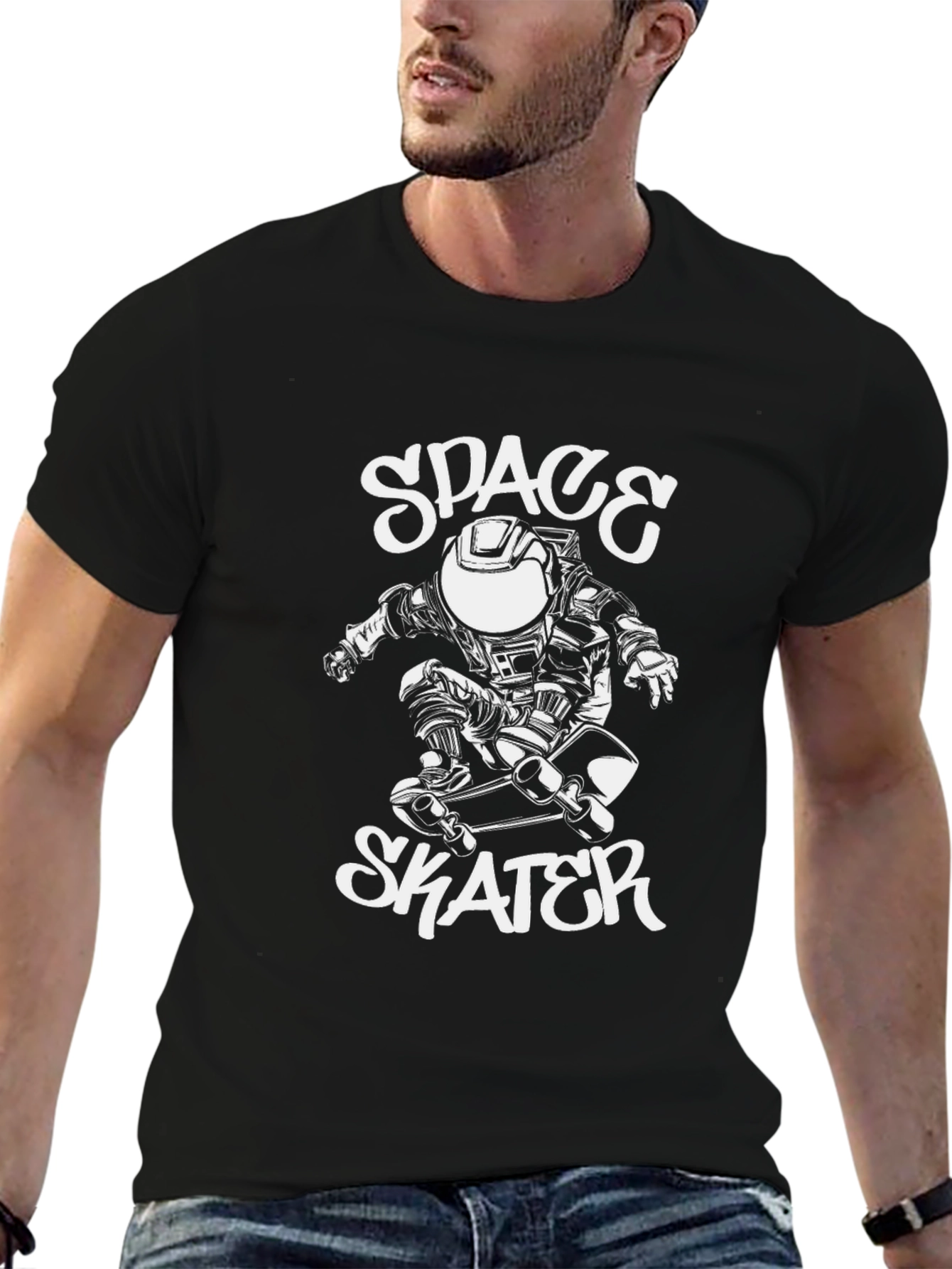 Space Skater Graphic Tee - Cool Black T-Shirt