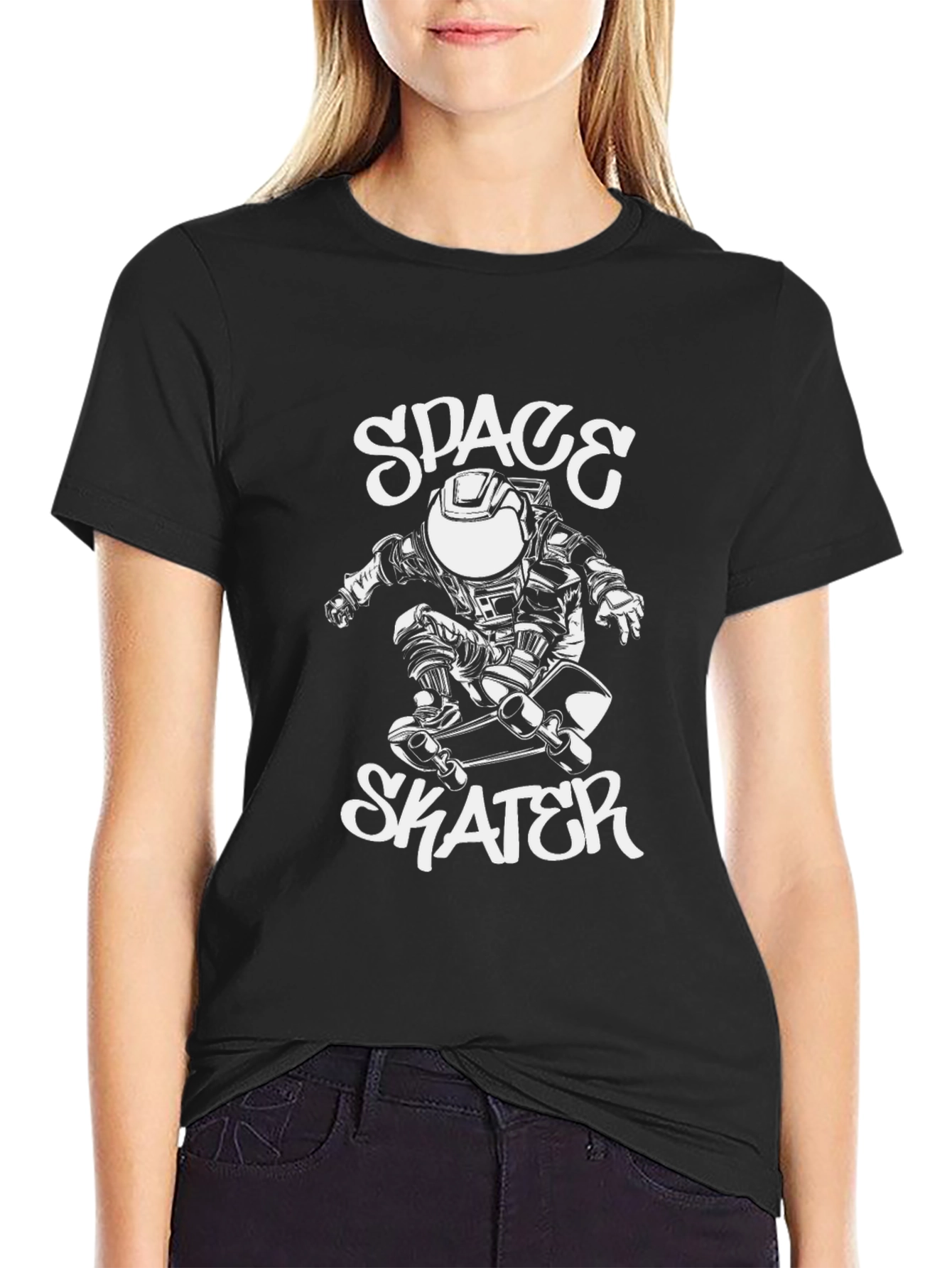 Space Skater Graphic Tee - Cool Black T-Shirt