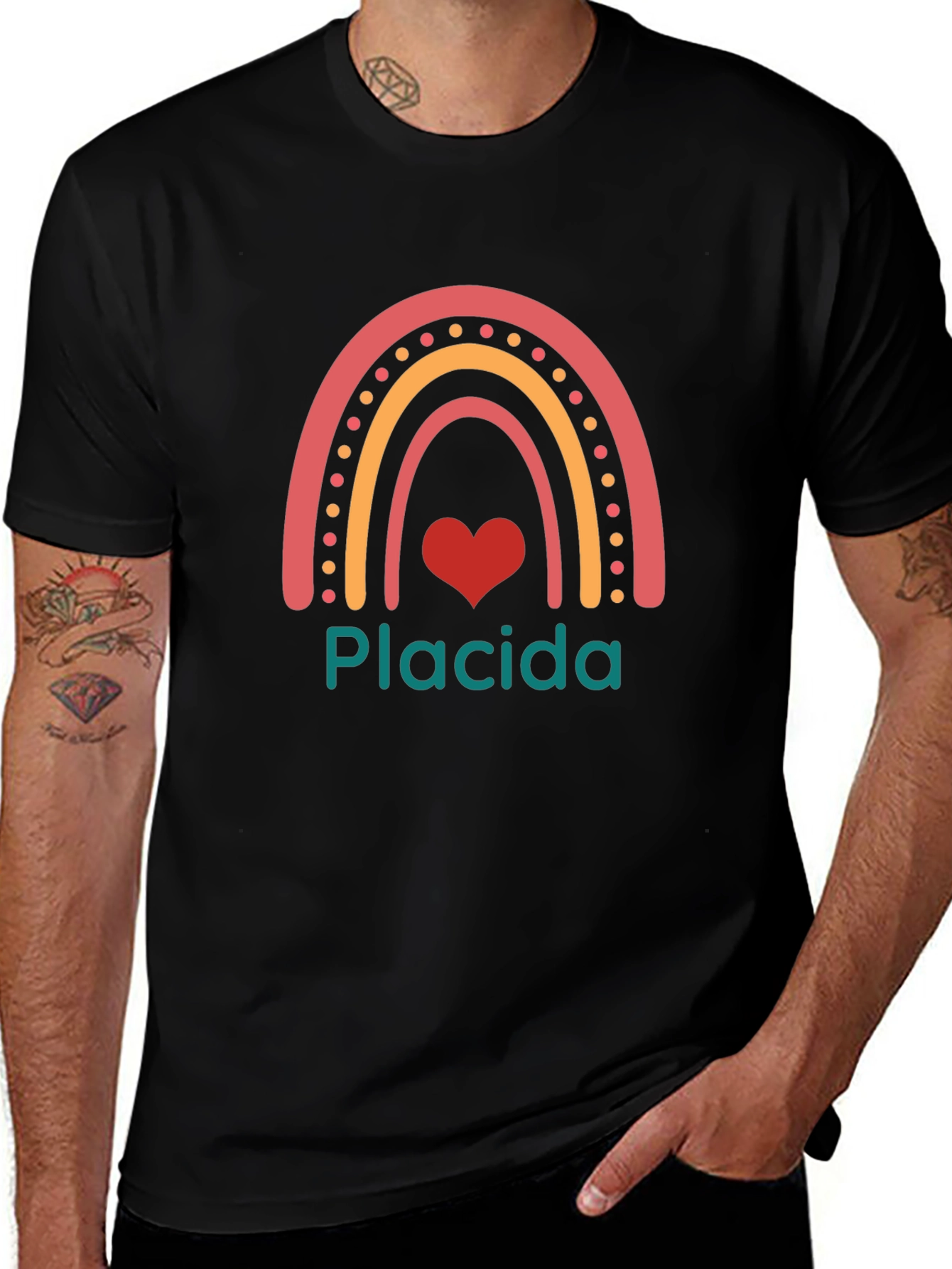 Placida Rainbow Heart Graphic Tee - Black