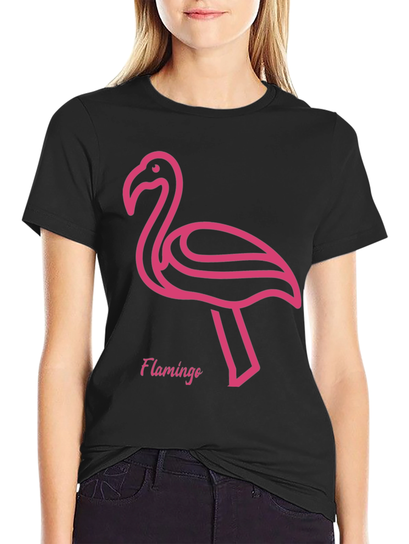 Pink Flamingo Graphic Tee - Stylish Black T-Shirt