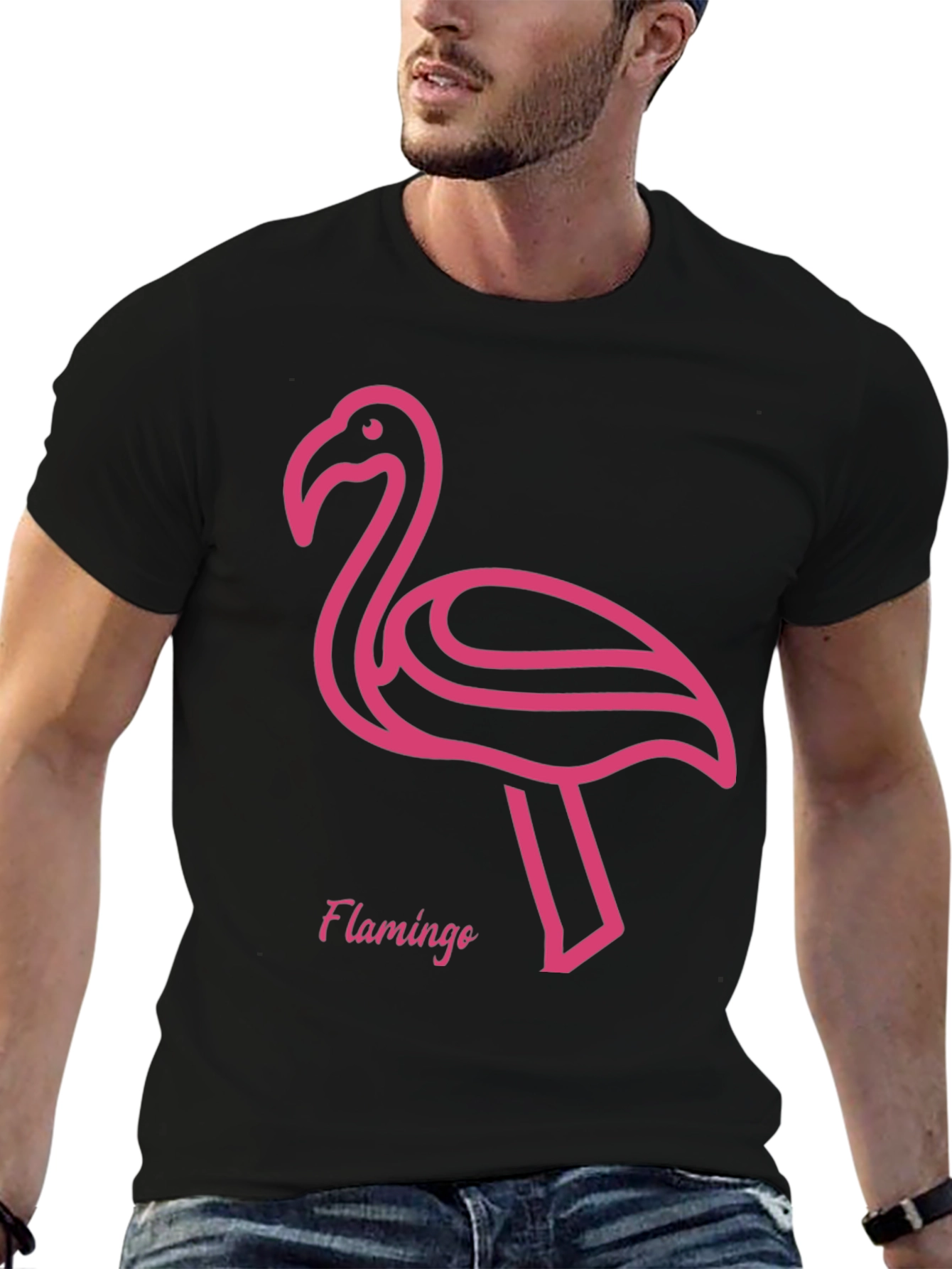 Pink Flamingo Graphic Tee - Stylish Black T-Shirt