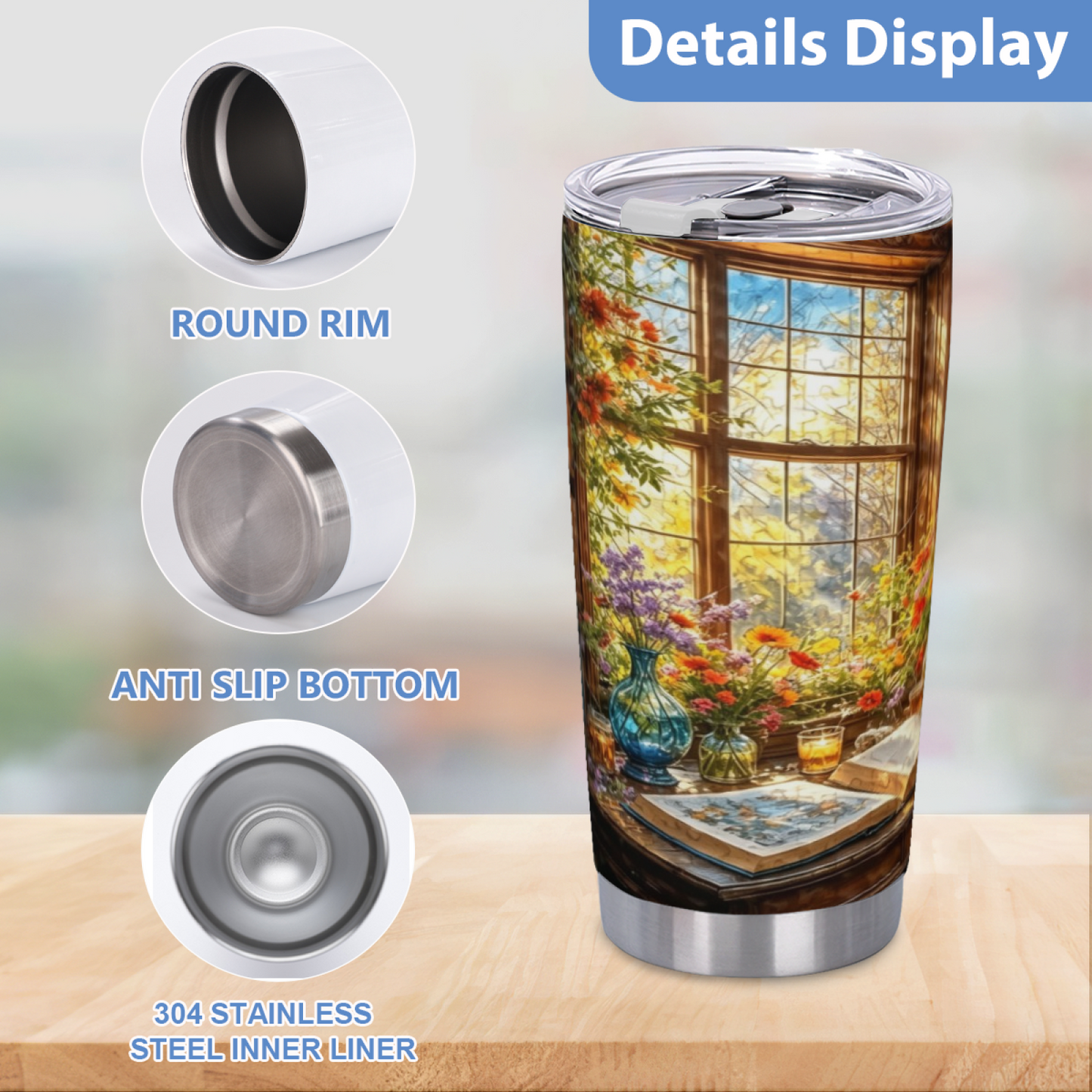 Vintage Sunlit Window Bouquet Book Warm Cottage Tumbler