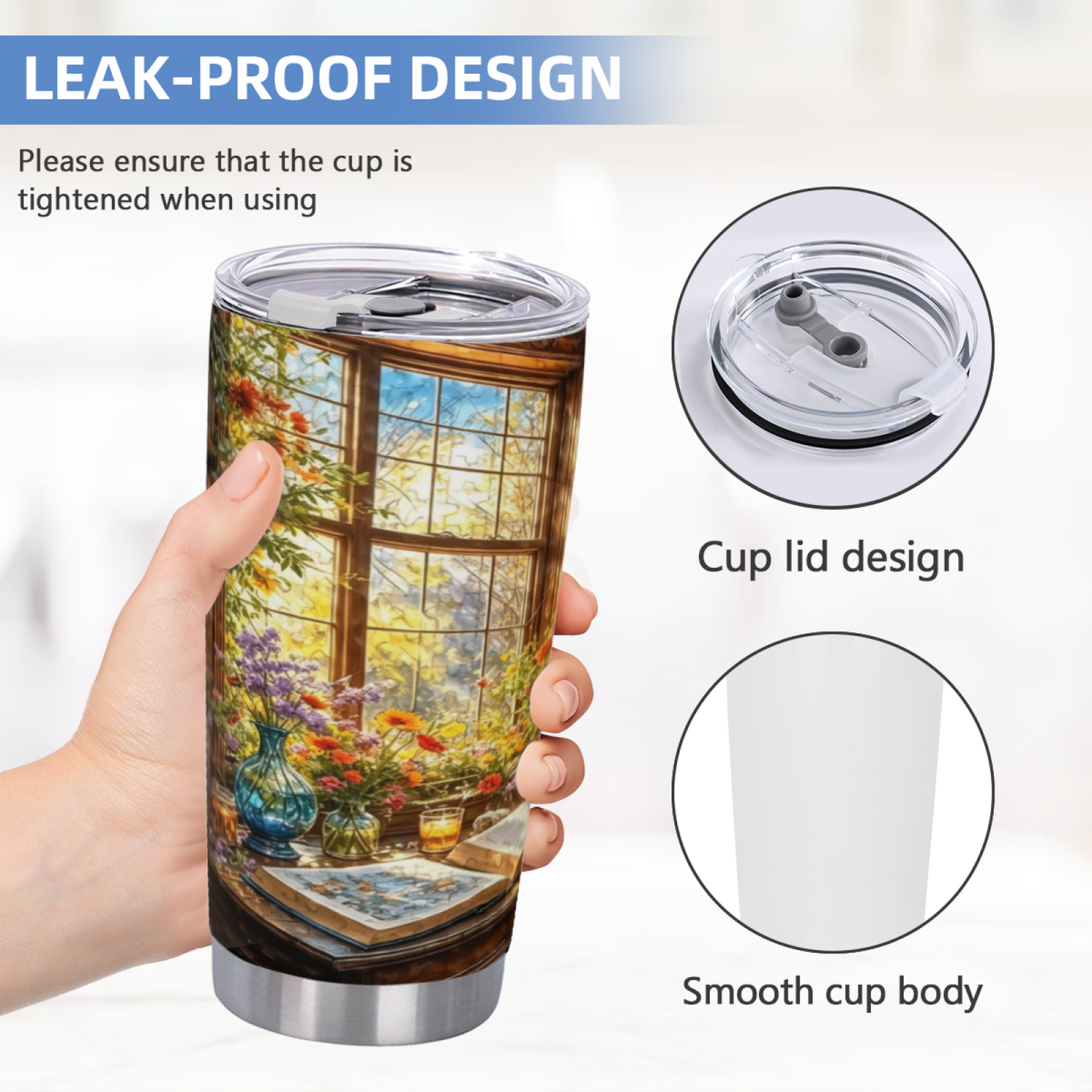 Vintage Sunlit Window Bouquet Book Warm Cottage Tumbler