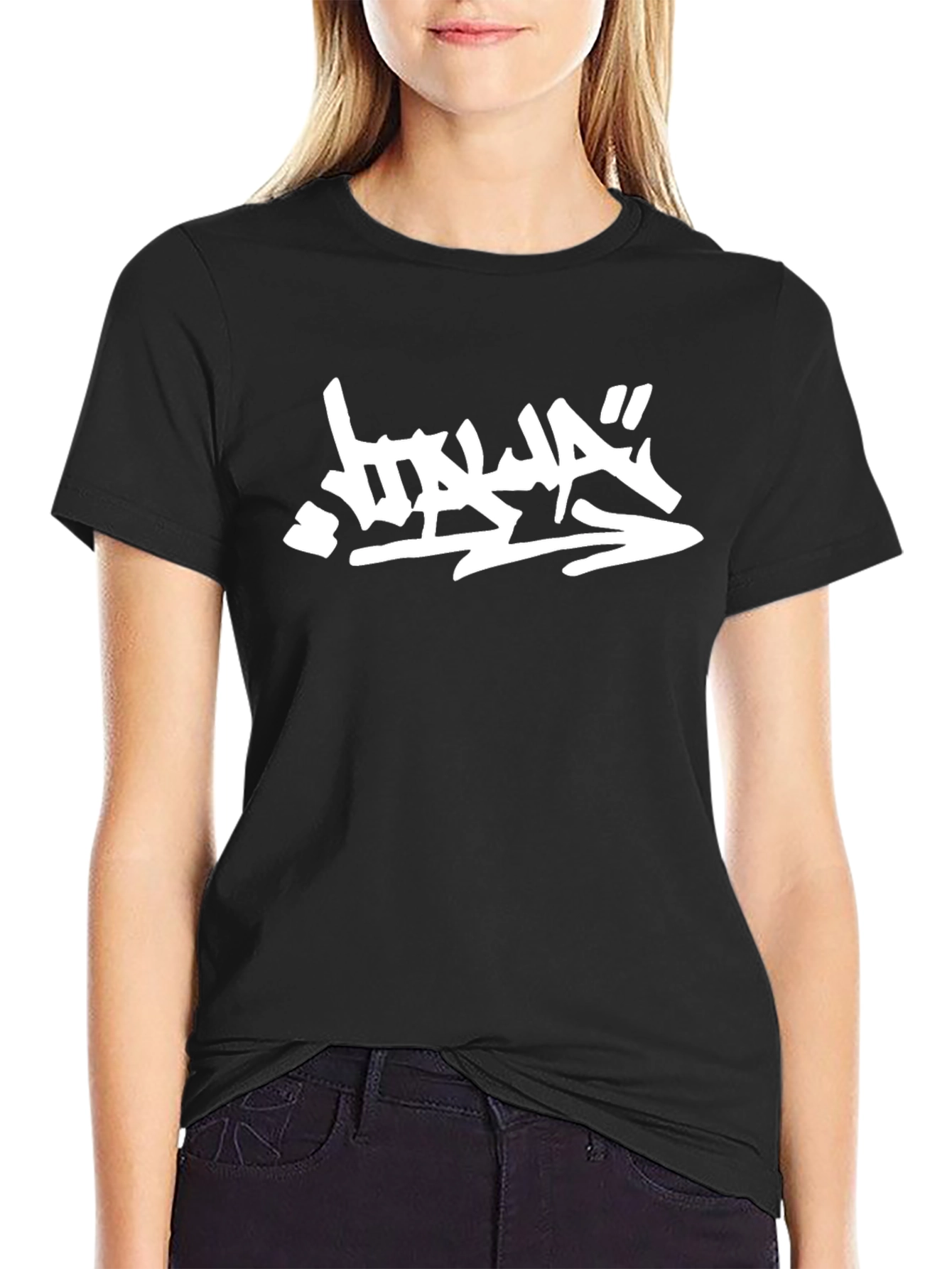 Black Graphic Tee with White Judas Print