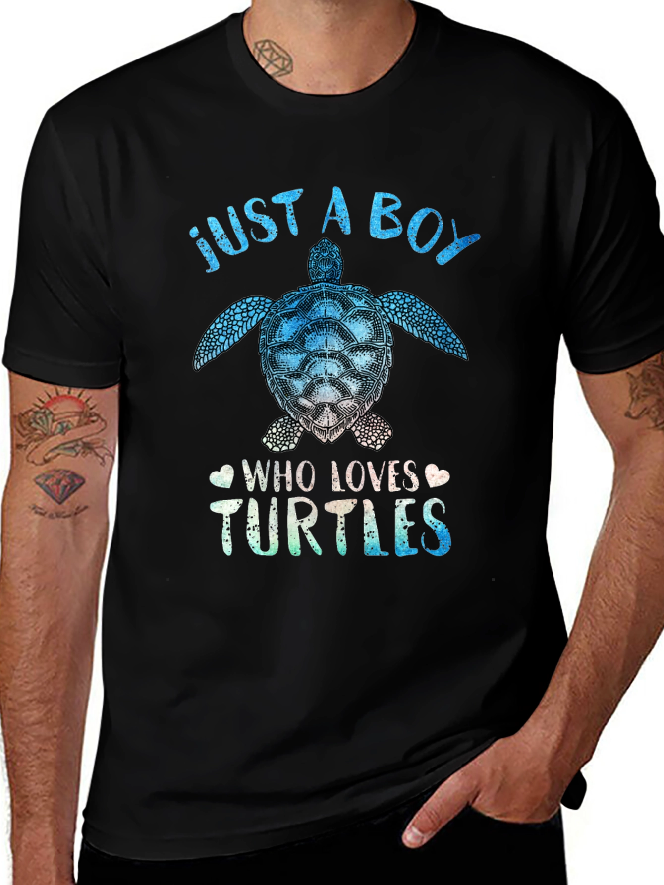 Just A Boy Who Loves Turtles Black Graphic Tee