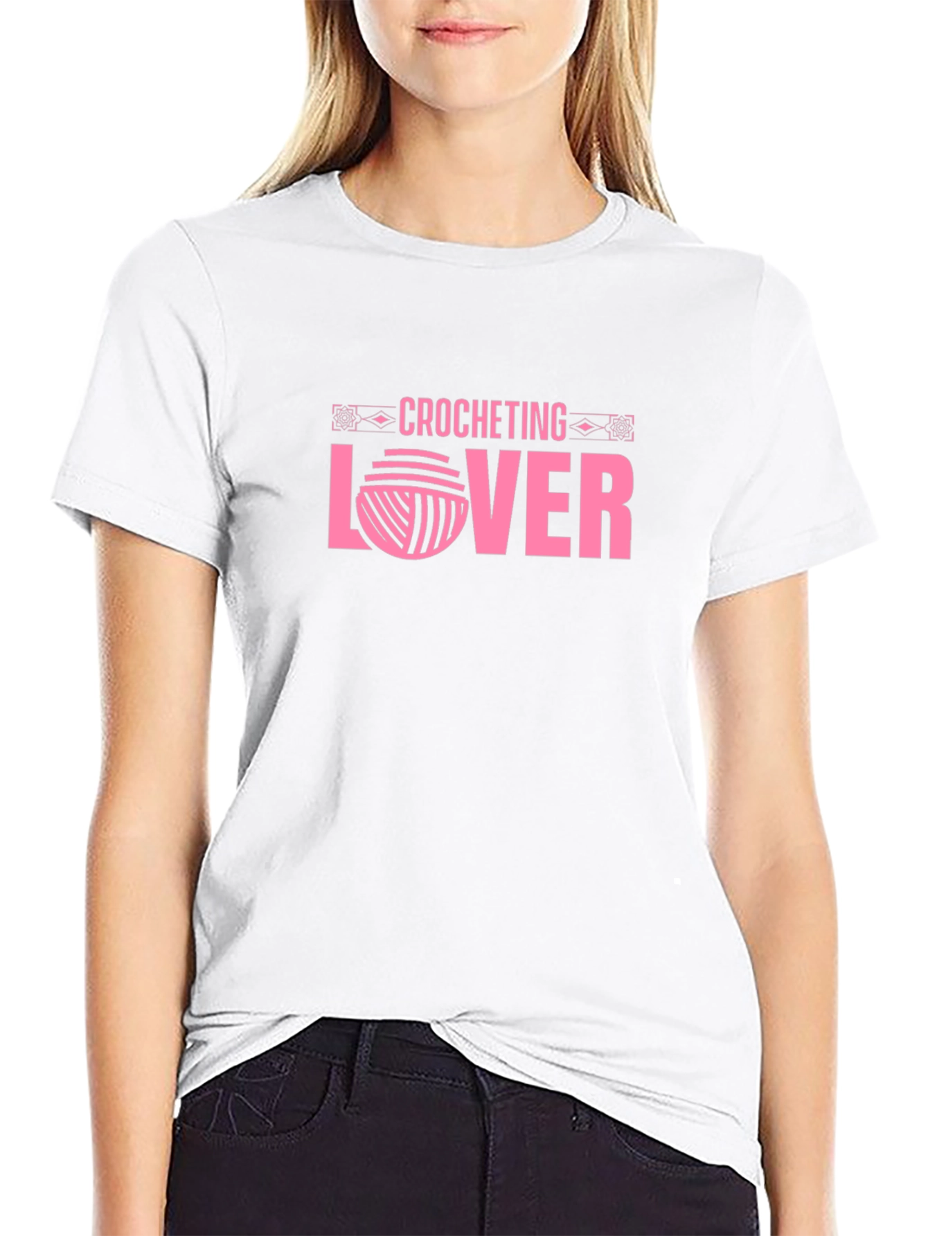 Crocheting Lover Graphic T-Shirt - Pink on Black