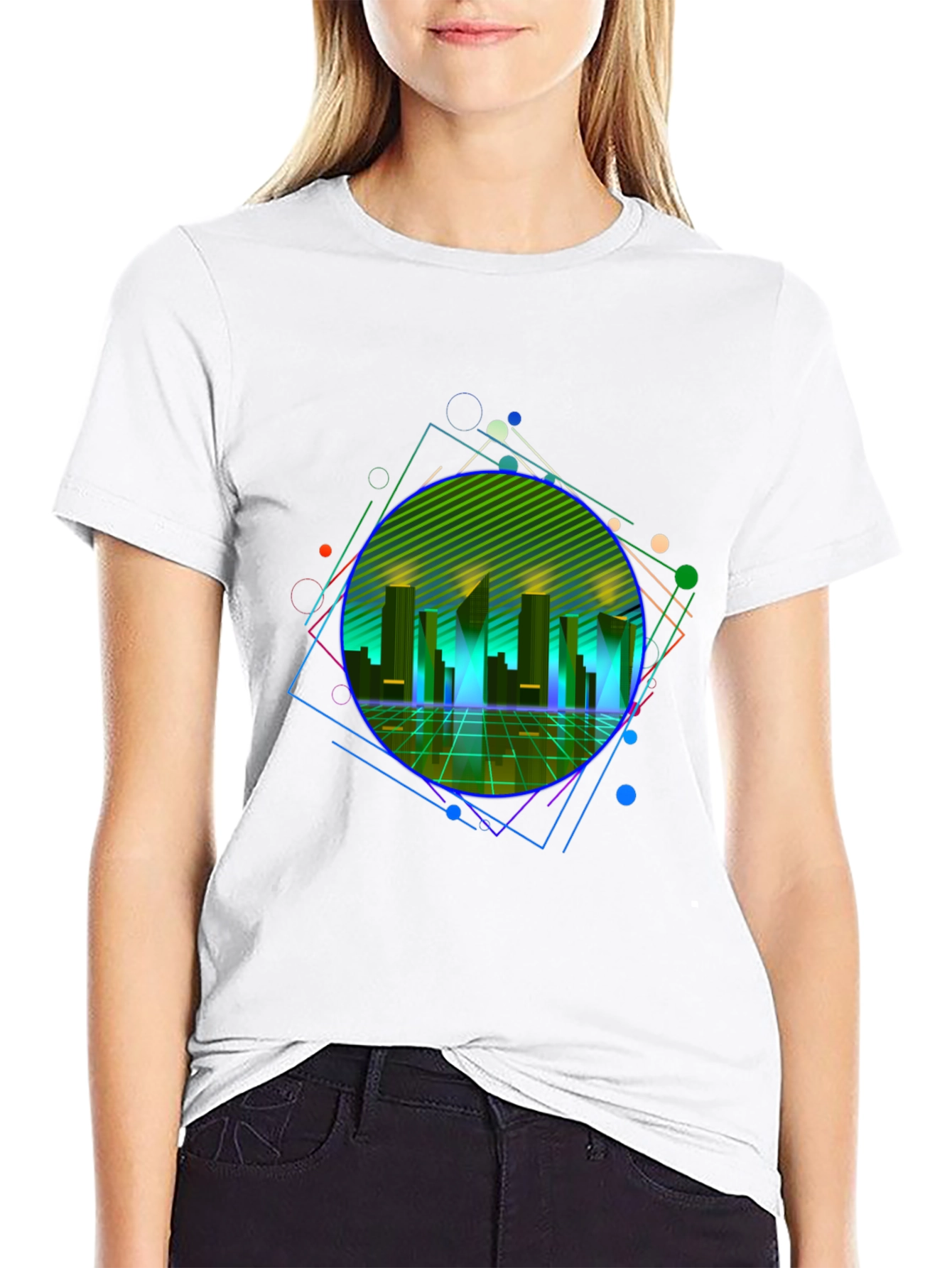 Retro Wave Cityscape Graphic Tee - Black