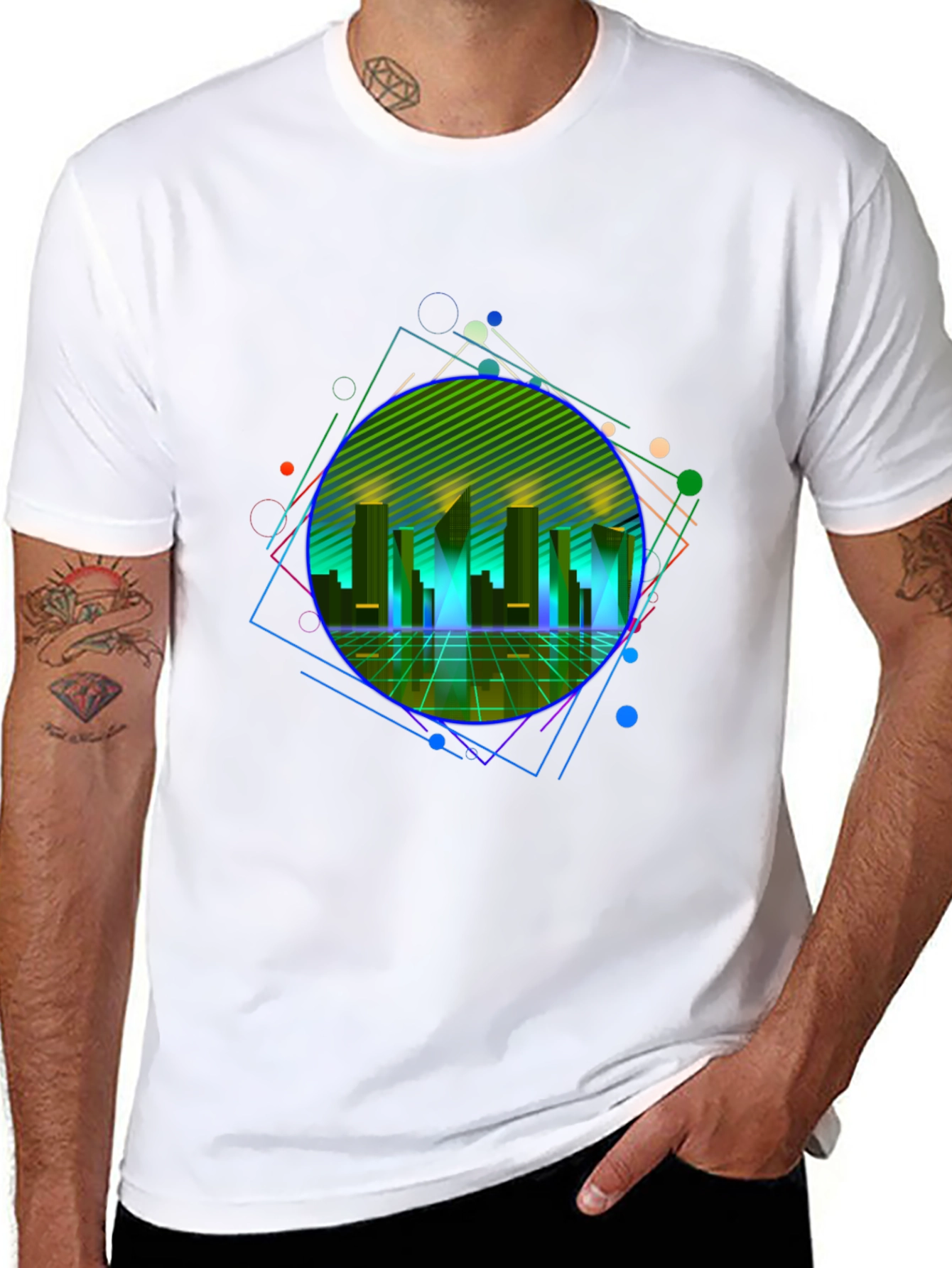 Retro Wave Cityscape Graphic Tee - Black