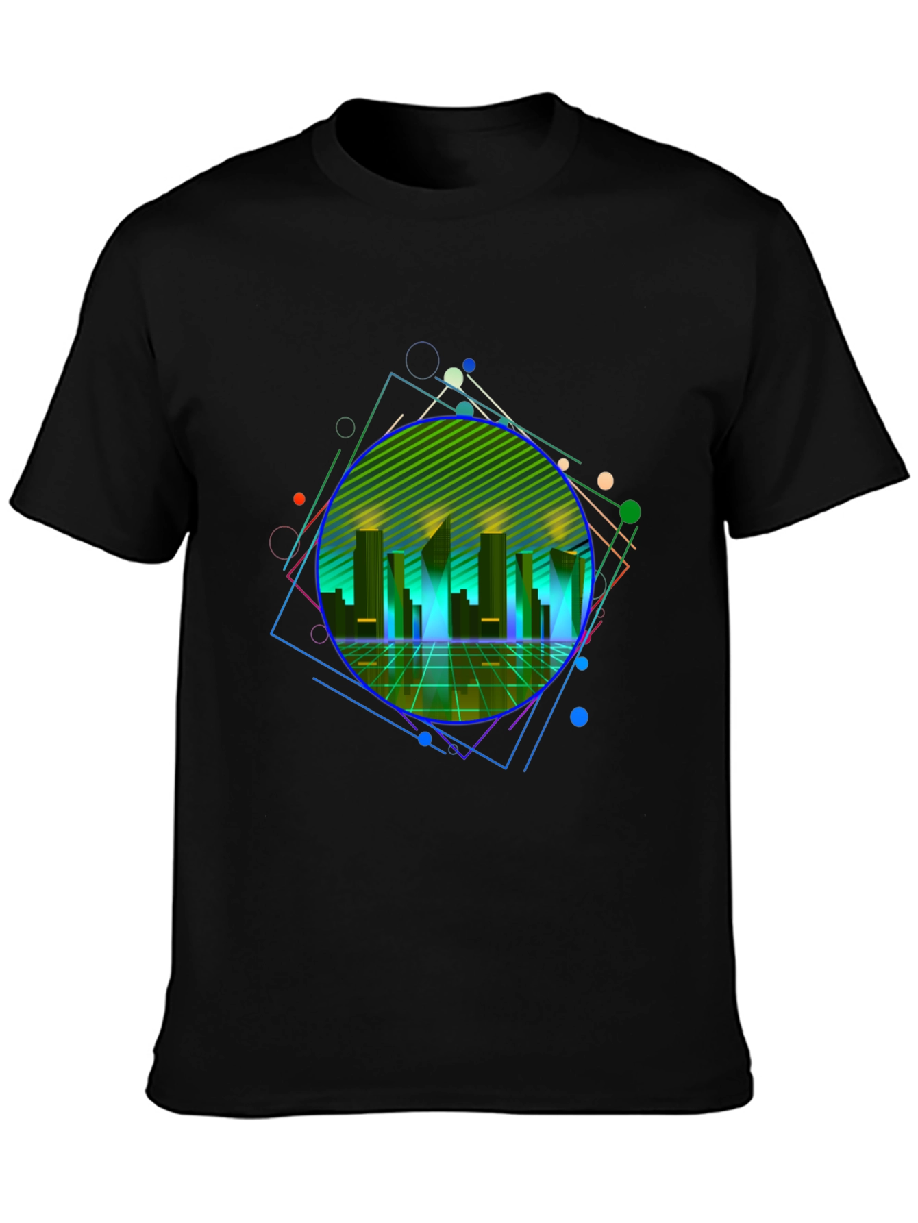 Retro Wave Cityscape Graphic Tee - Black