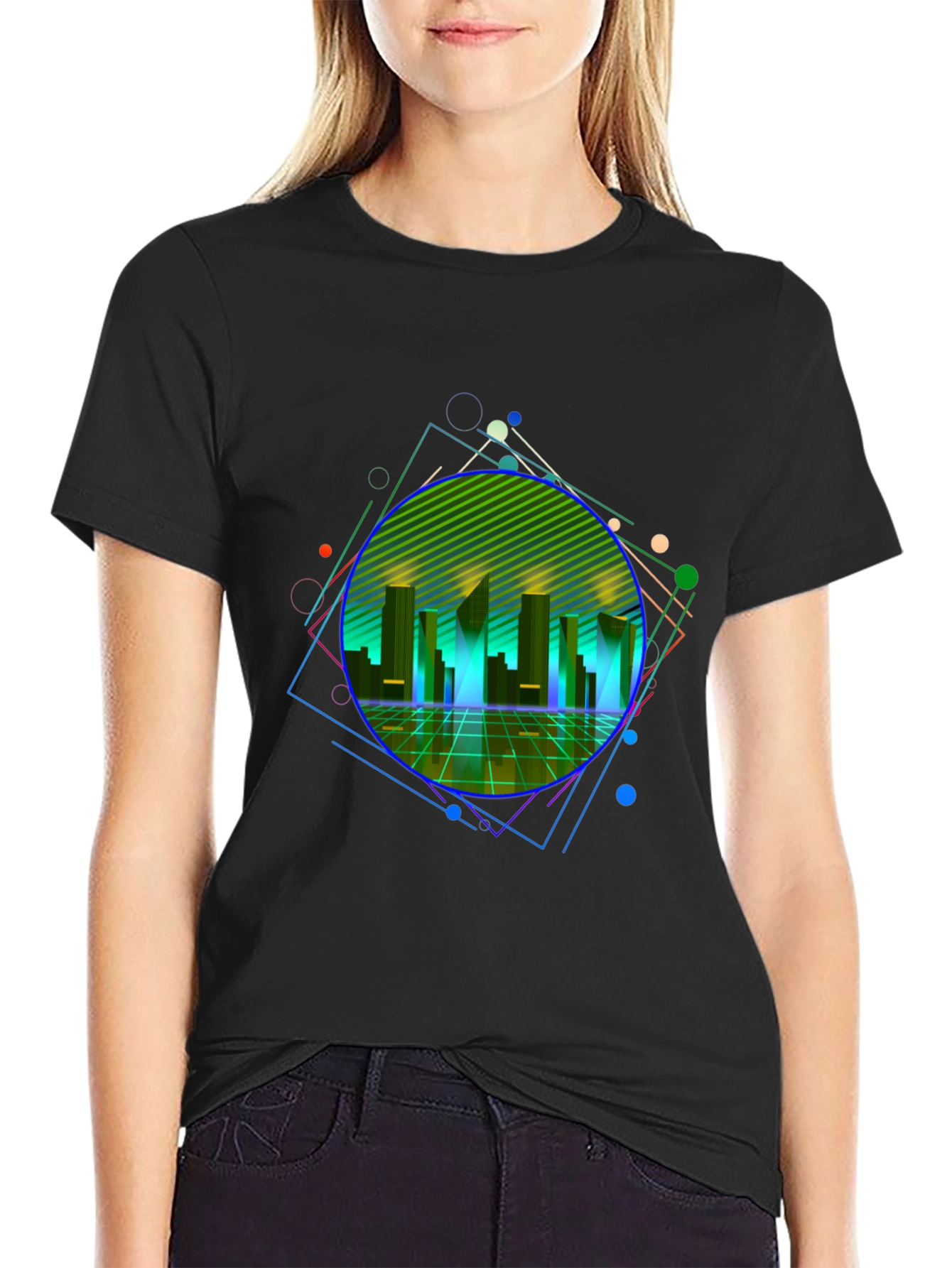 Retro Wave Cityscape Graphic Tee - Black