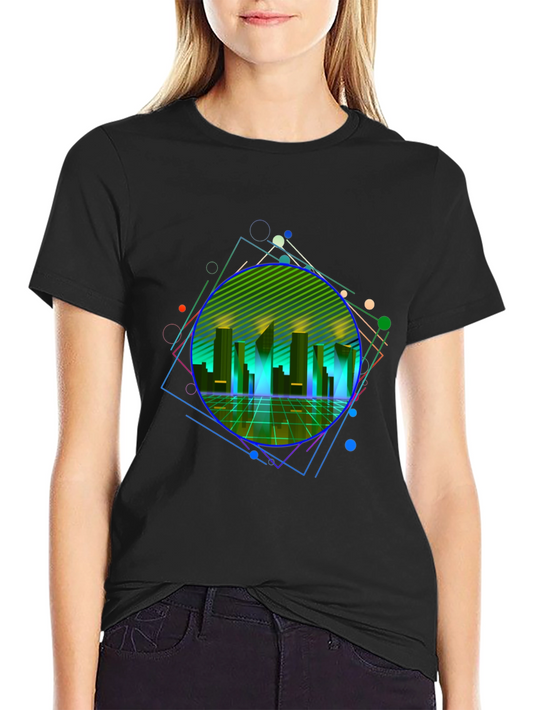 Retro Wave Cityscape Graphic Tee - Black