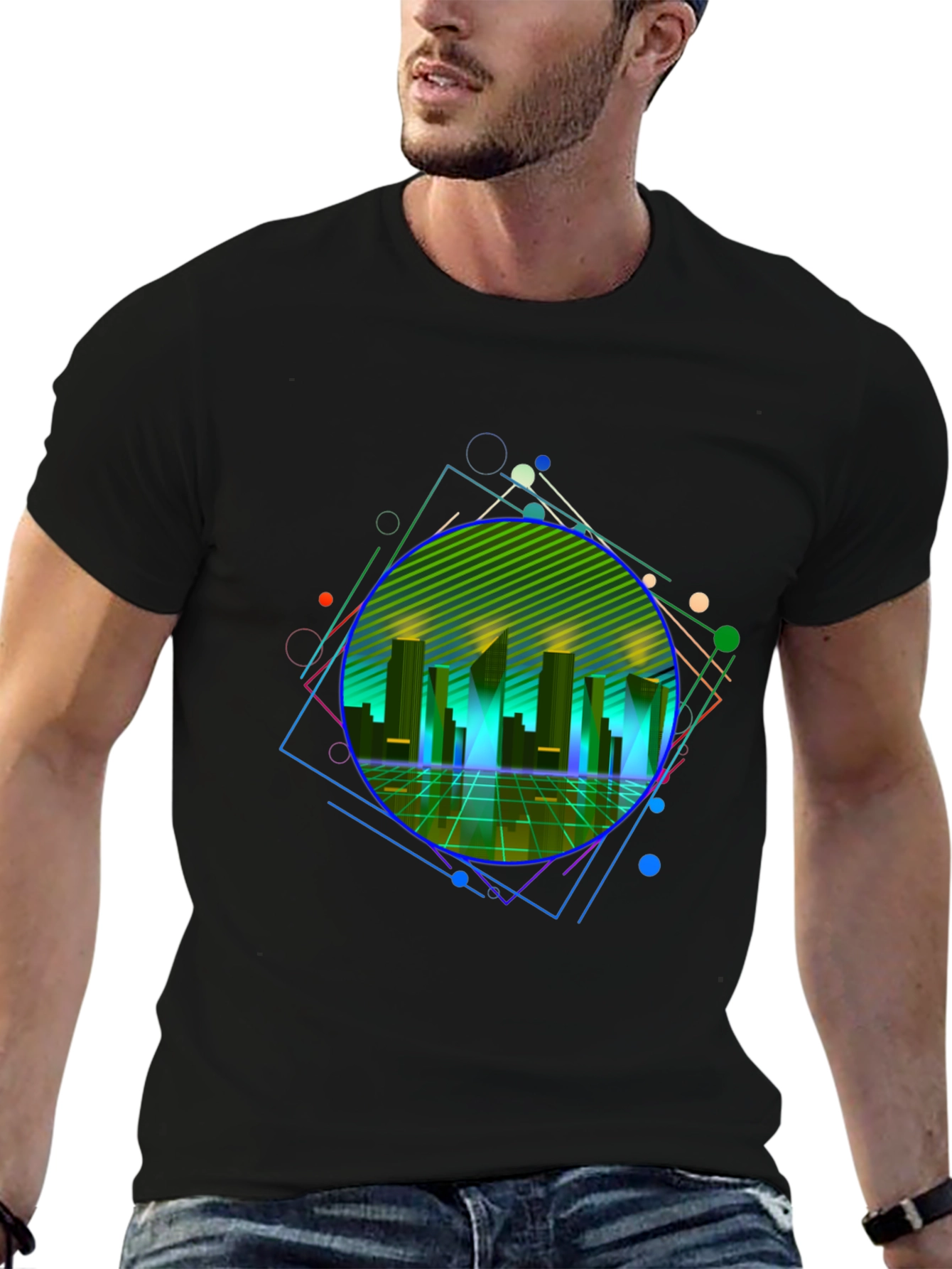 Retro Wave Cityscape Graphic Tee - Black