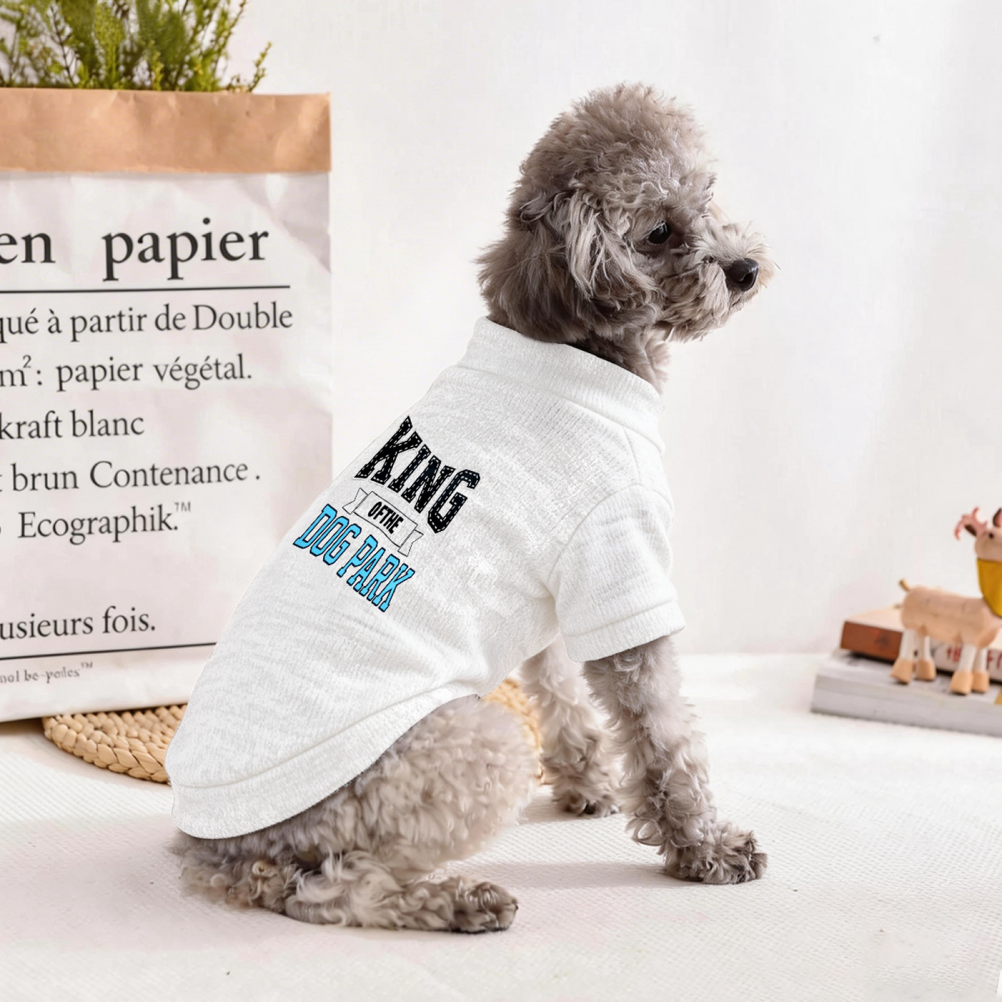 King Of The Dog Park Retro Letter White Puppy Warm Cardigan