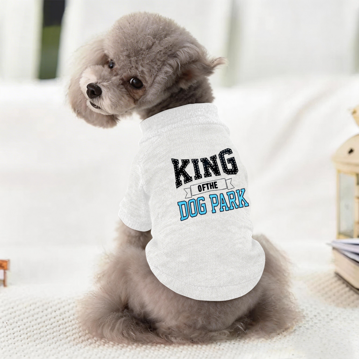 King Of The Dog Park Retro Letter White Puppy Warm Cardigan