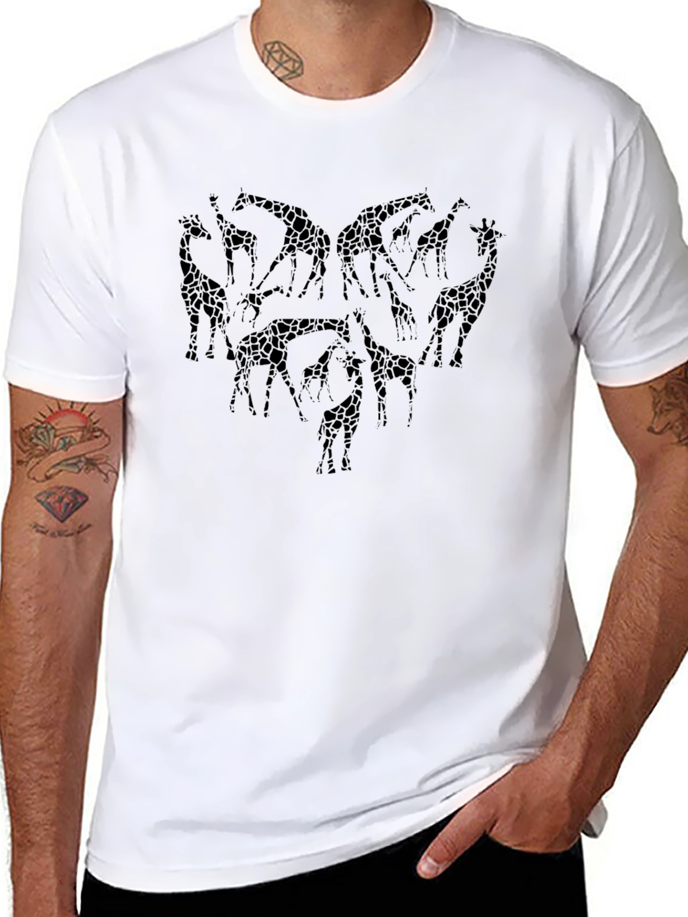Giraffe Heart Graphic Tee - Stylish Mens Black T-Shirt