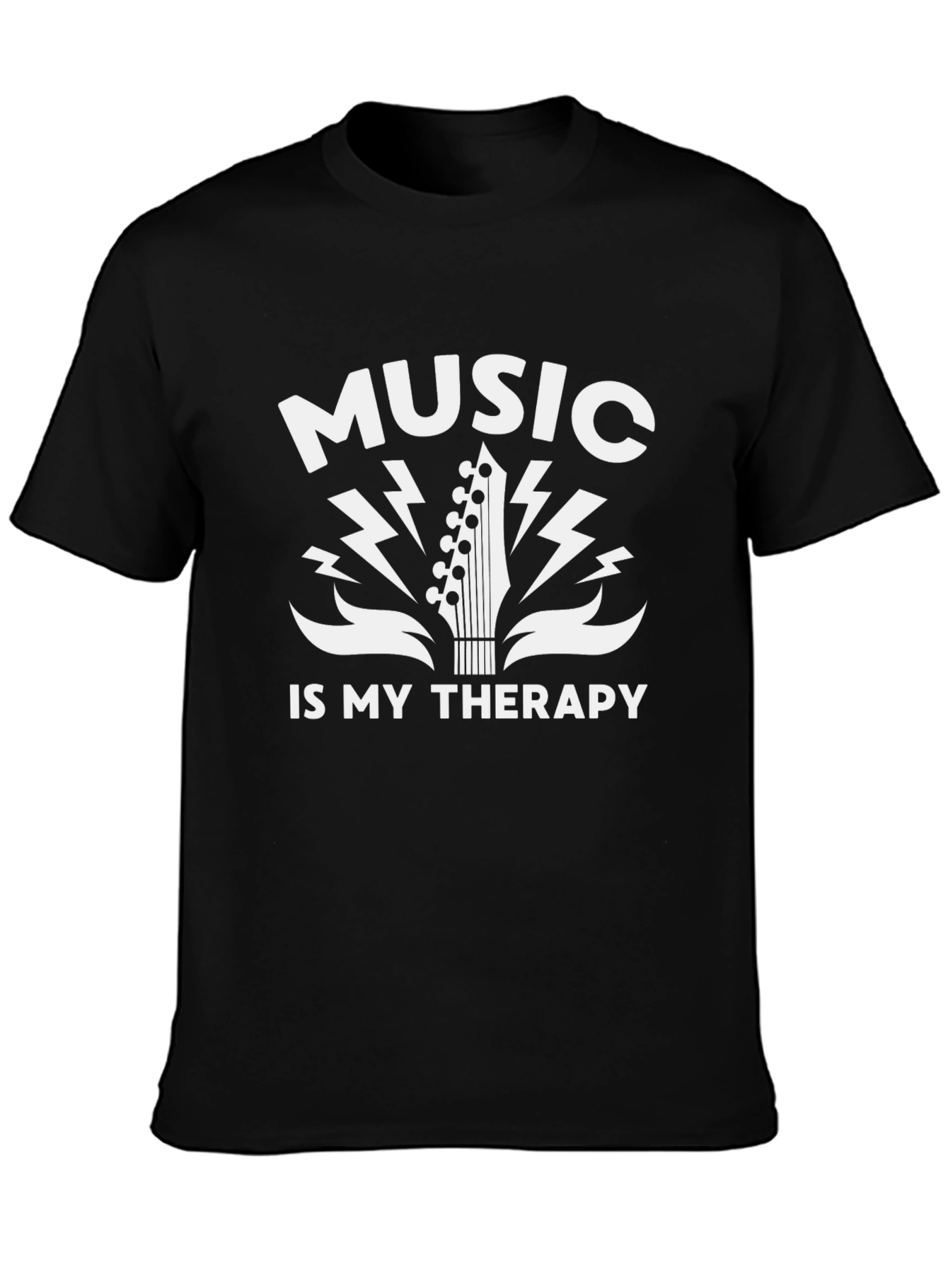 Music is My Therapy Black Graphic T-Shirt