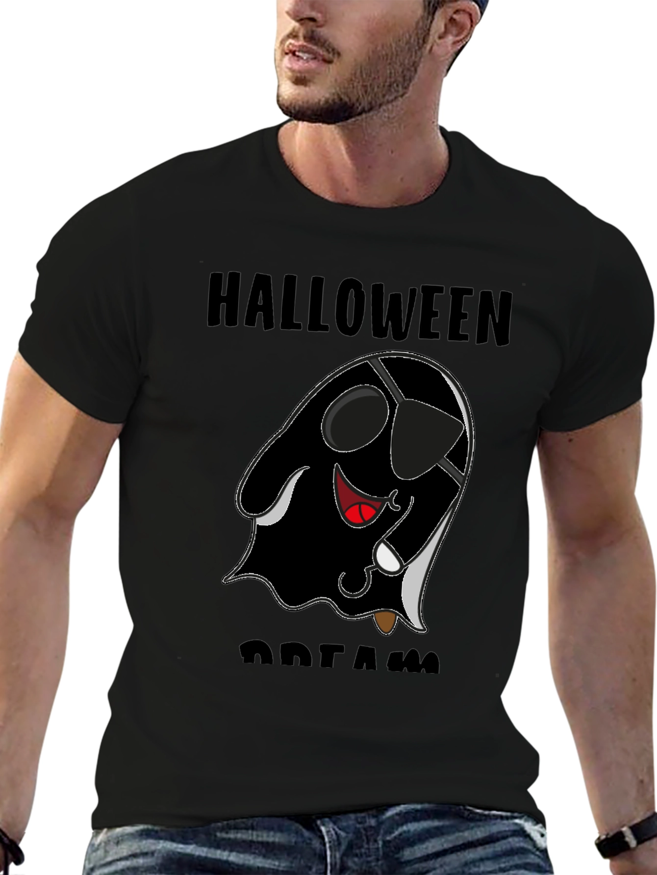Halloween Pirate Ghost Graphic T-Shirt - Black