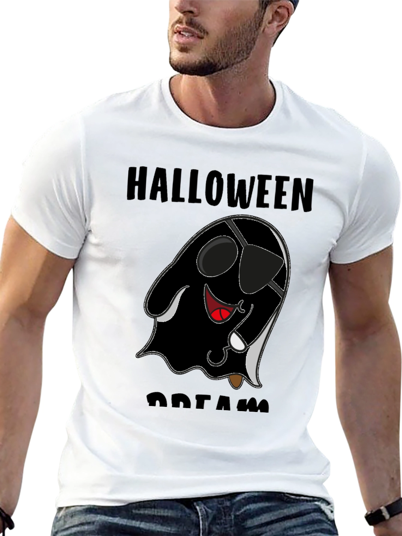 Halloween Pirate Ghost Graphic T-Shirt - Black