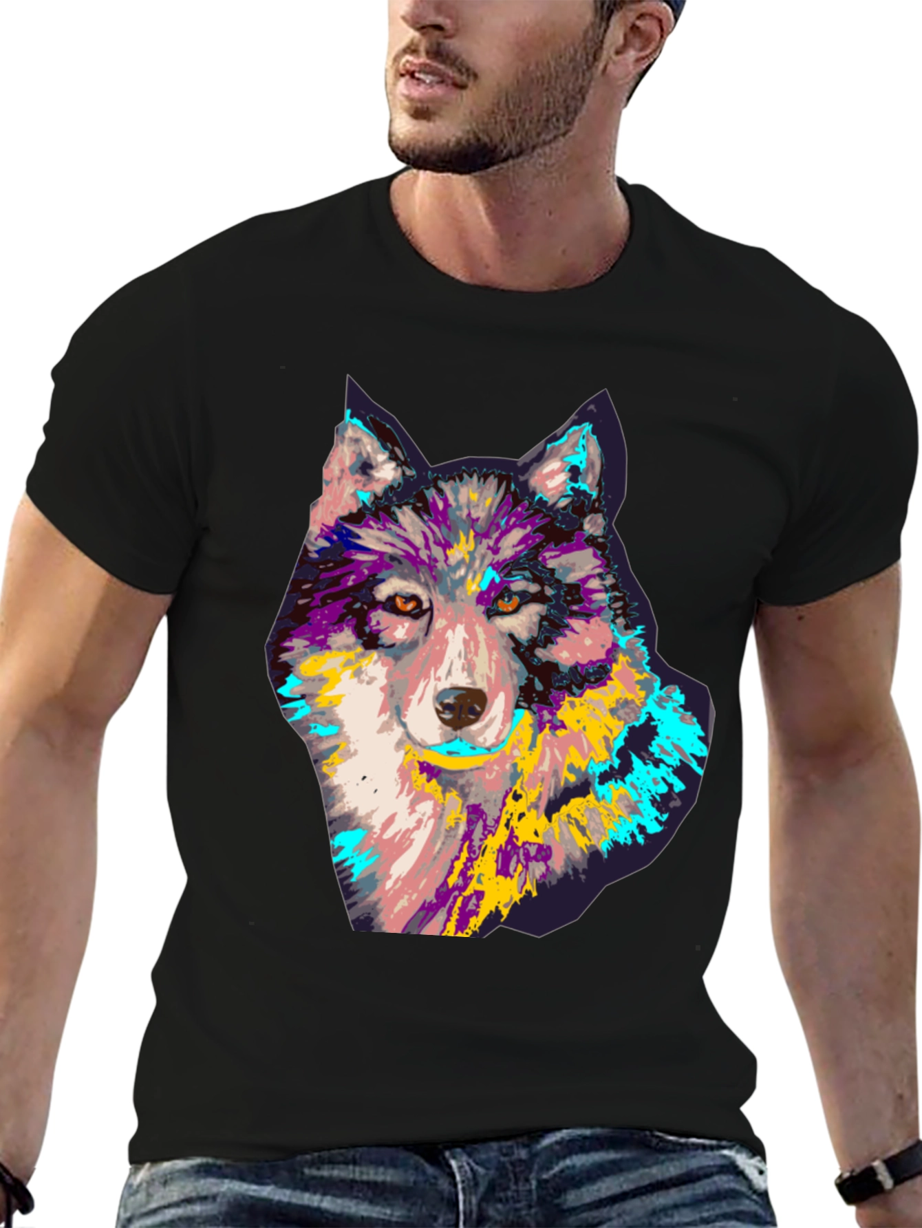 Wolf Graphic Print T-Shirt - Mens Black Tee