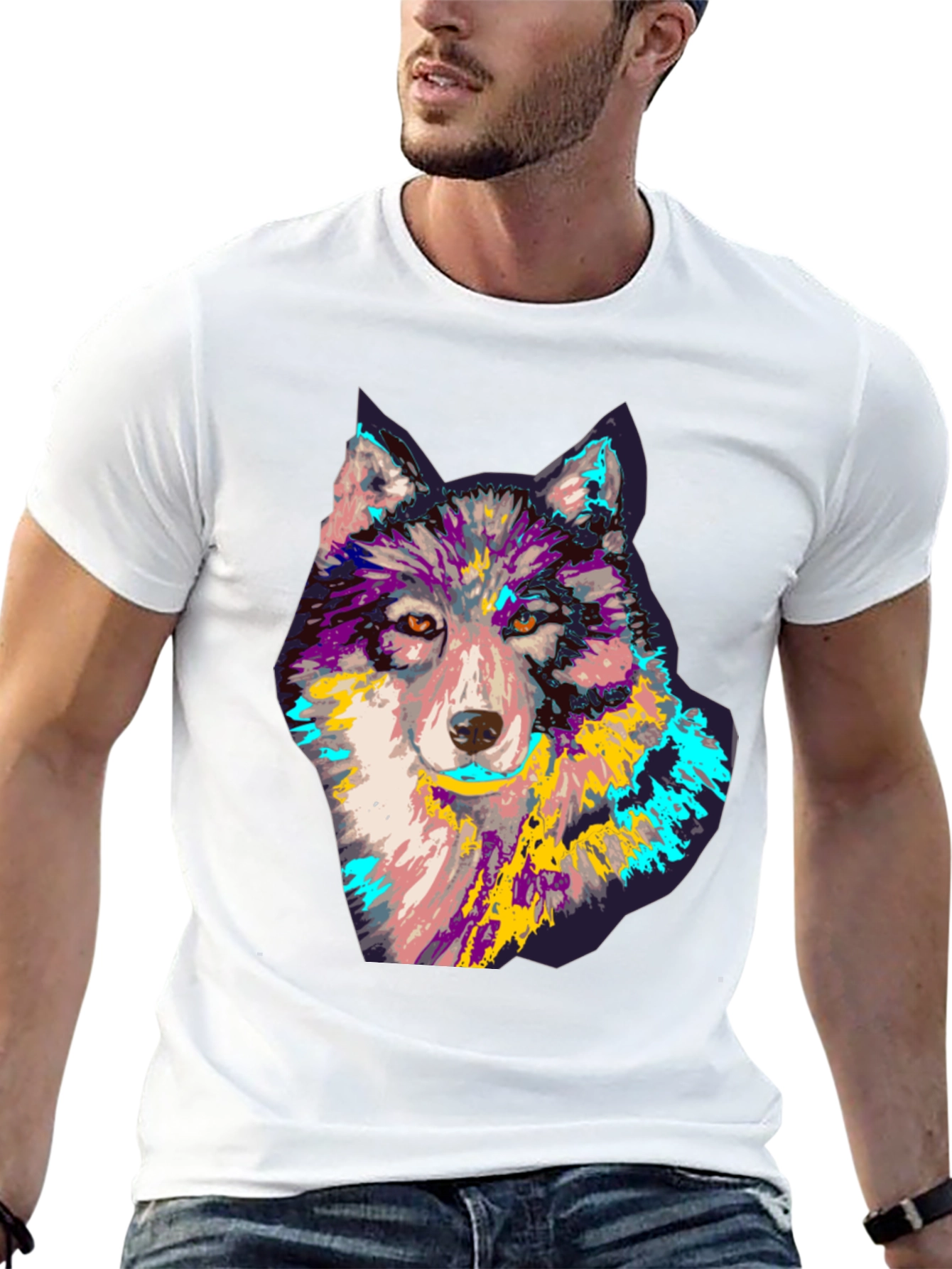 Wolf Graphic Print T-Shirt - Mens Black Tee