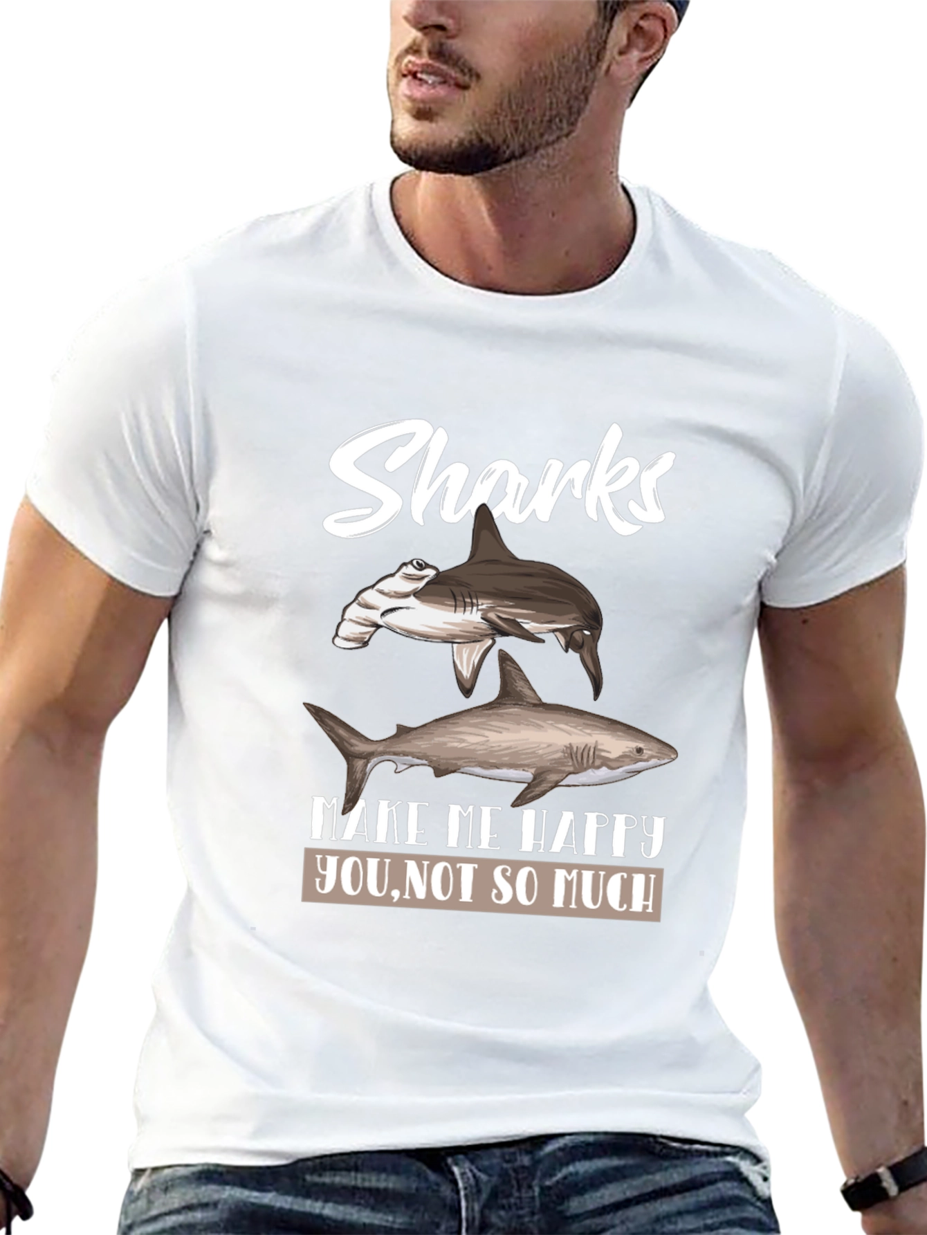 Sharks Make Me Happy Mens Black Graphic Tee