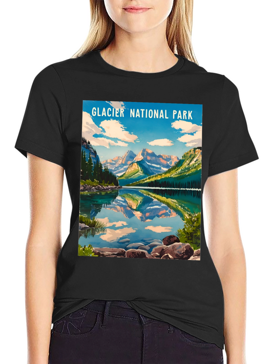 Glacier National Park Black Graphic T-Shirt