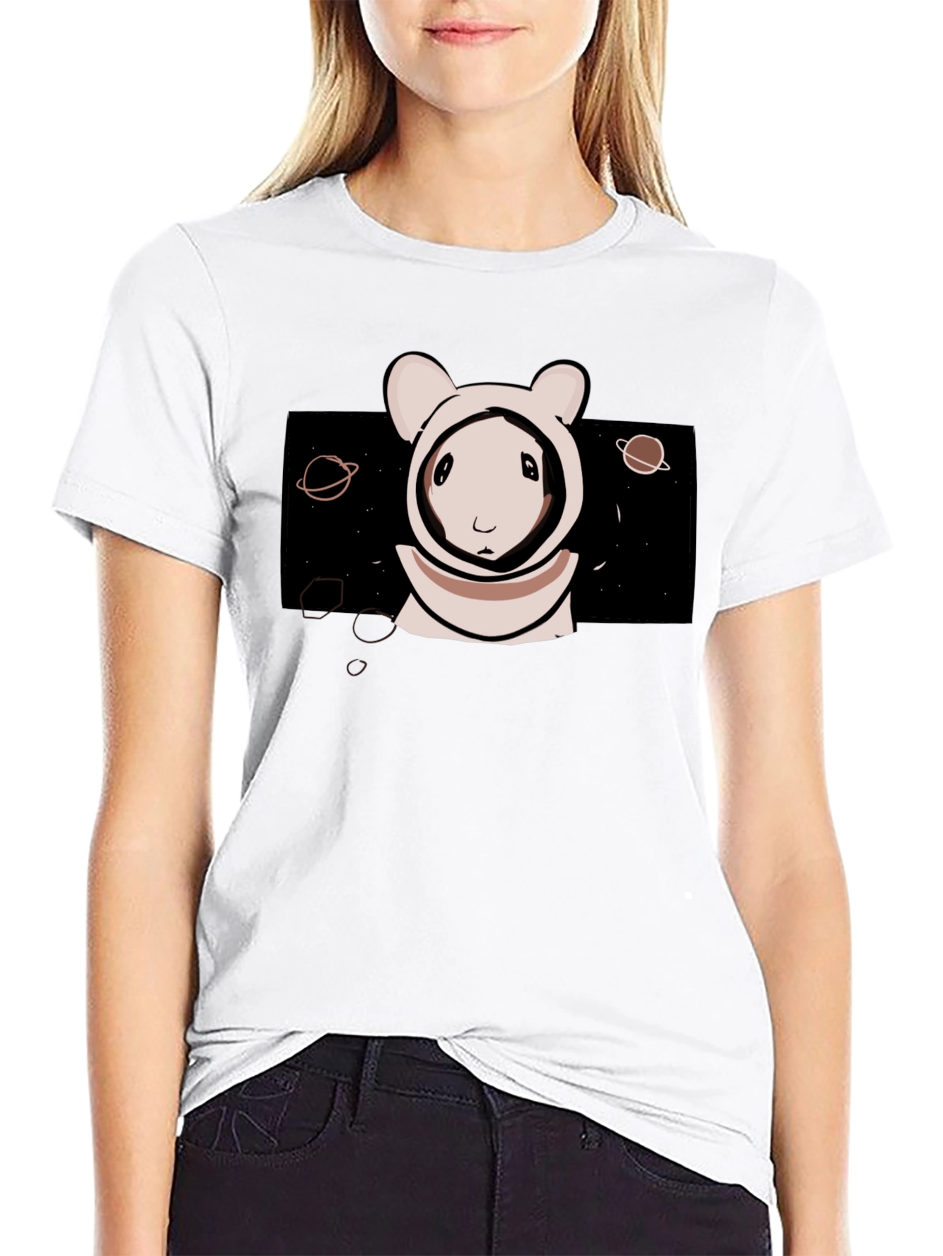Astronaut Bunny Graphic Tee - Black Cotton T-Shirt