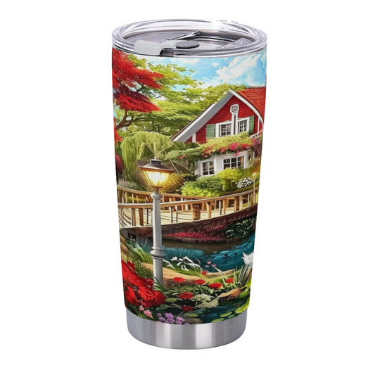 Dreamy Dutch Red Cottage Floral Watercolor Insulated Tumbler