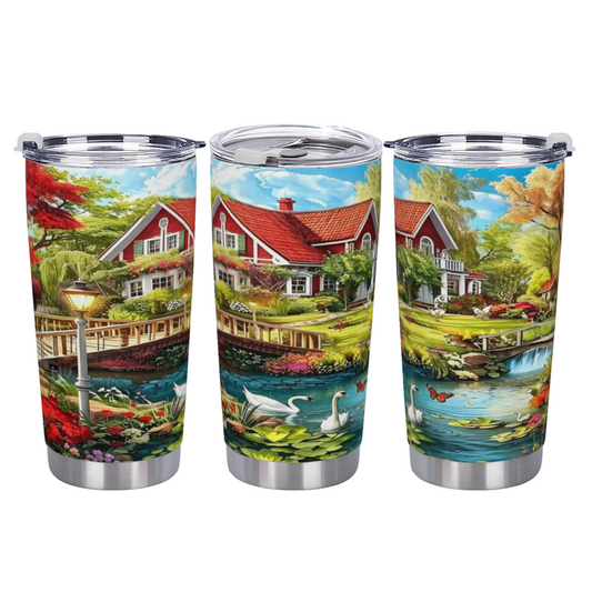 Dreamy Dutch Red Cottage Floral Watercolor Insulated Tumbler