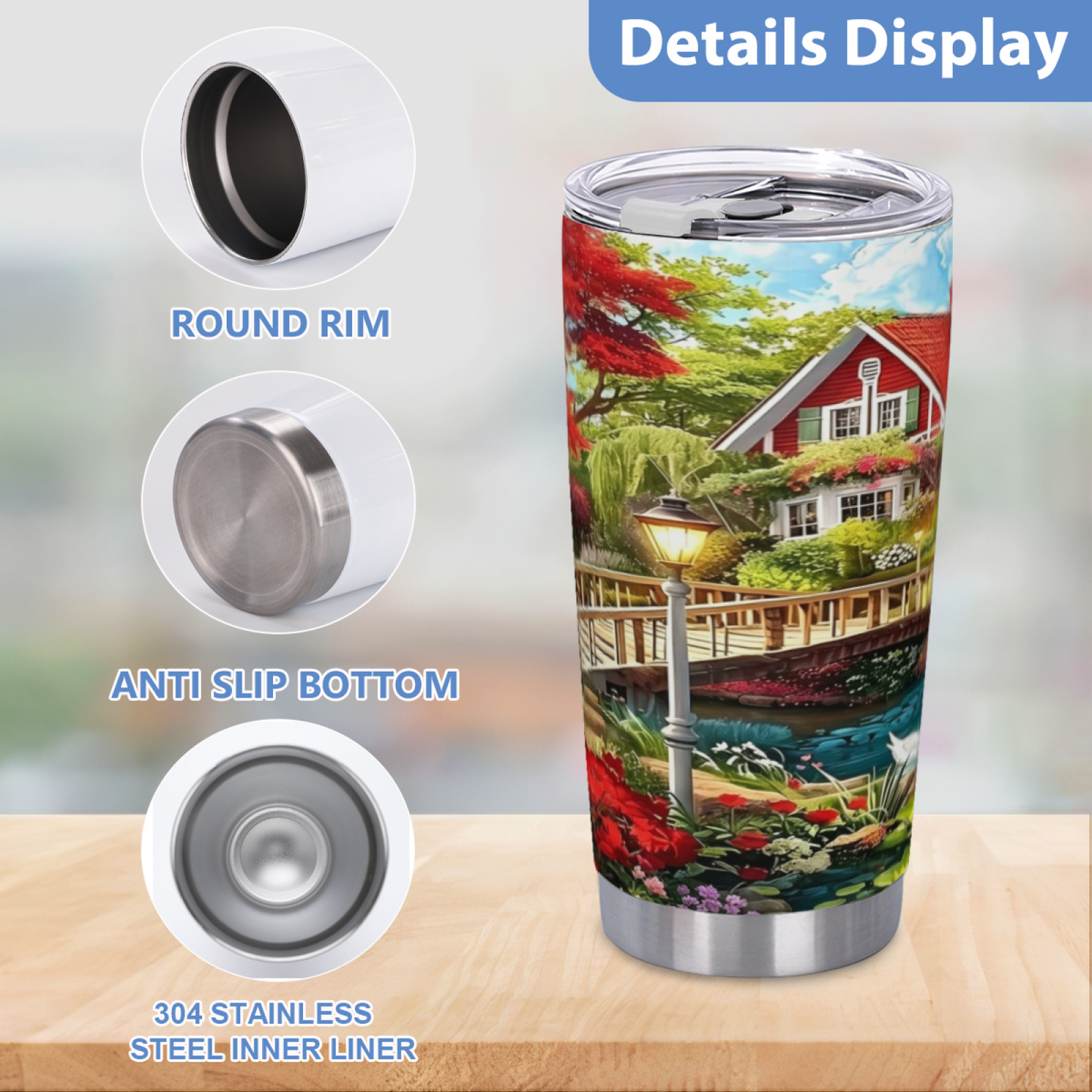 Dreamy Dutch Red Cottage Floral Watercolor Insulated Tumbler